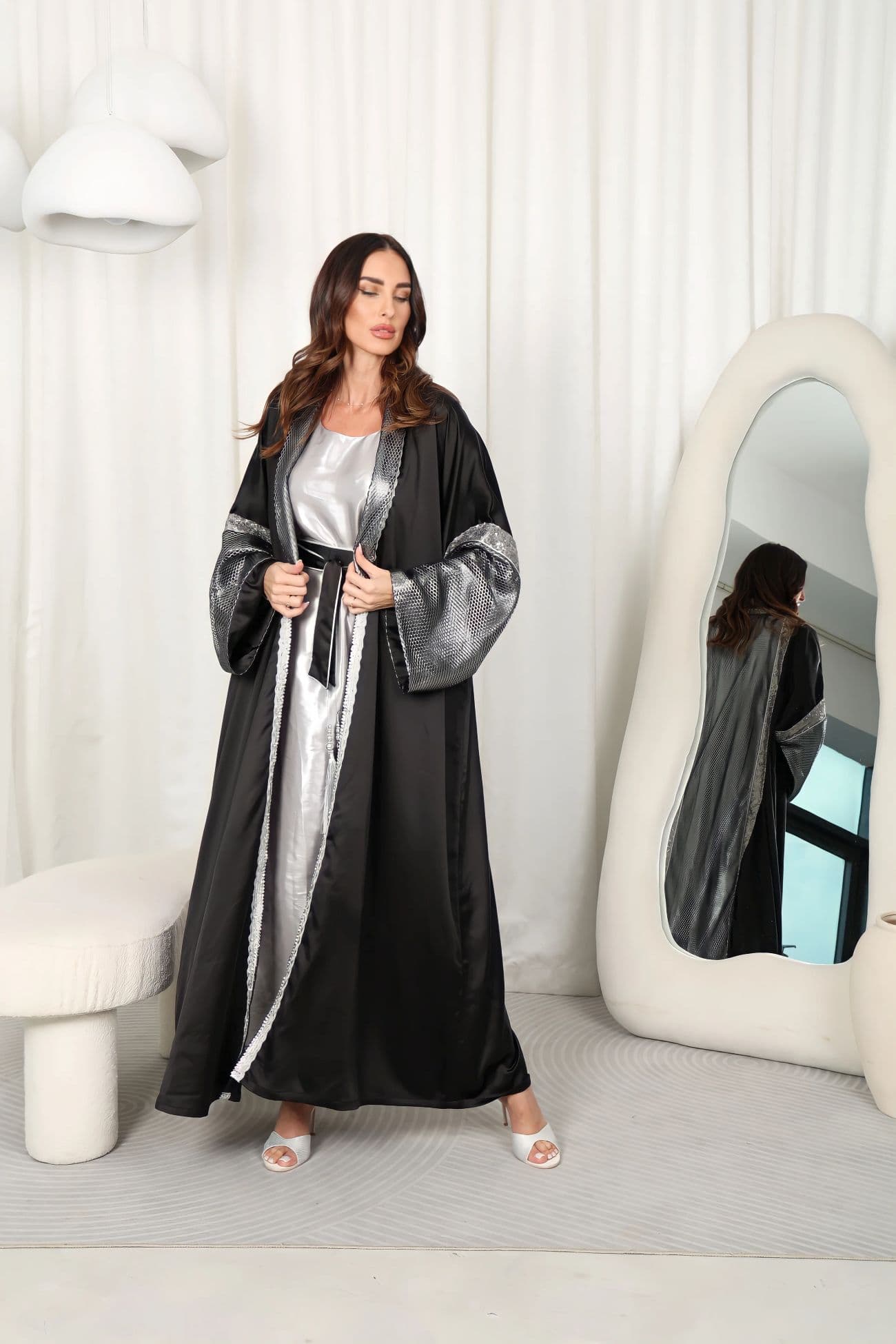 Black Crepe Satin Abaya — Black 2