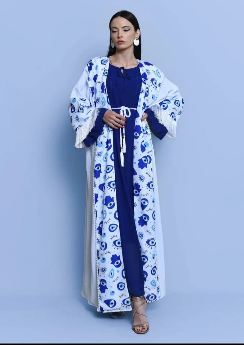 Cotton Crepe Kaftan Eye Print
