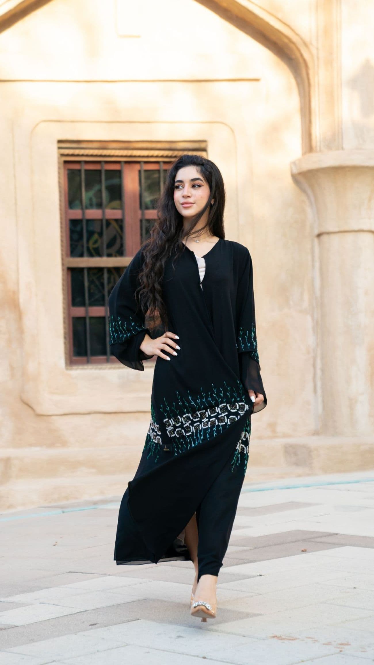 Double Chiffon abaya with Heavy bead embellishments