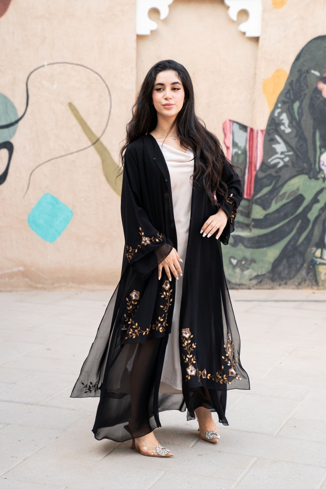 Chiffon abaya with intricate bead detailing