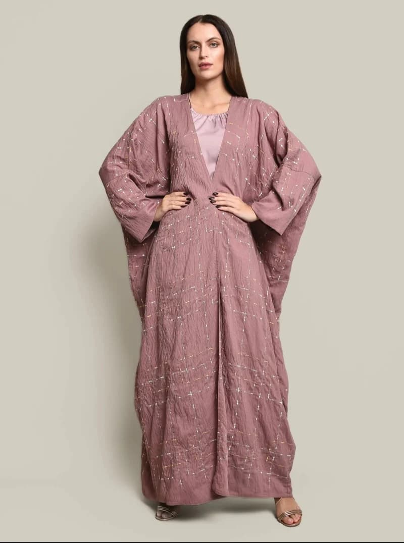 Pink Crepe Linen Abaya