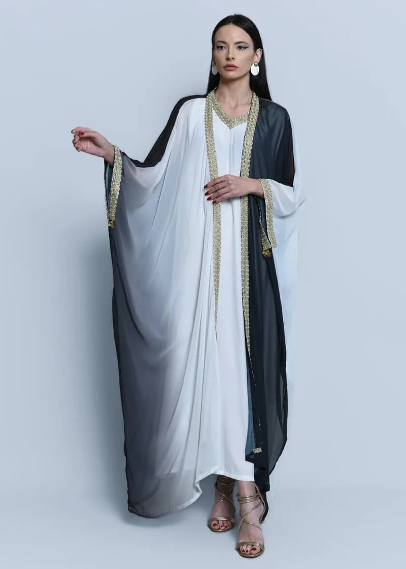 عباءة من جورجيت كريب بتدرج لوني أسود (أومبريه)