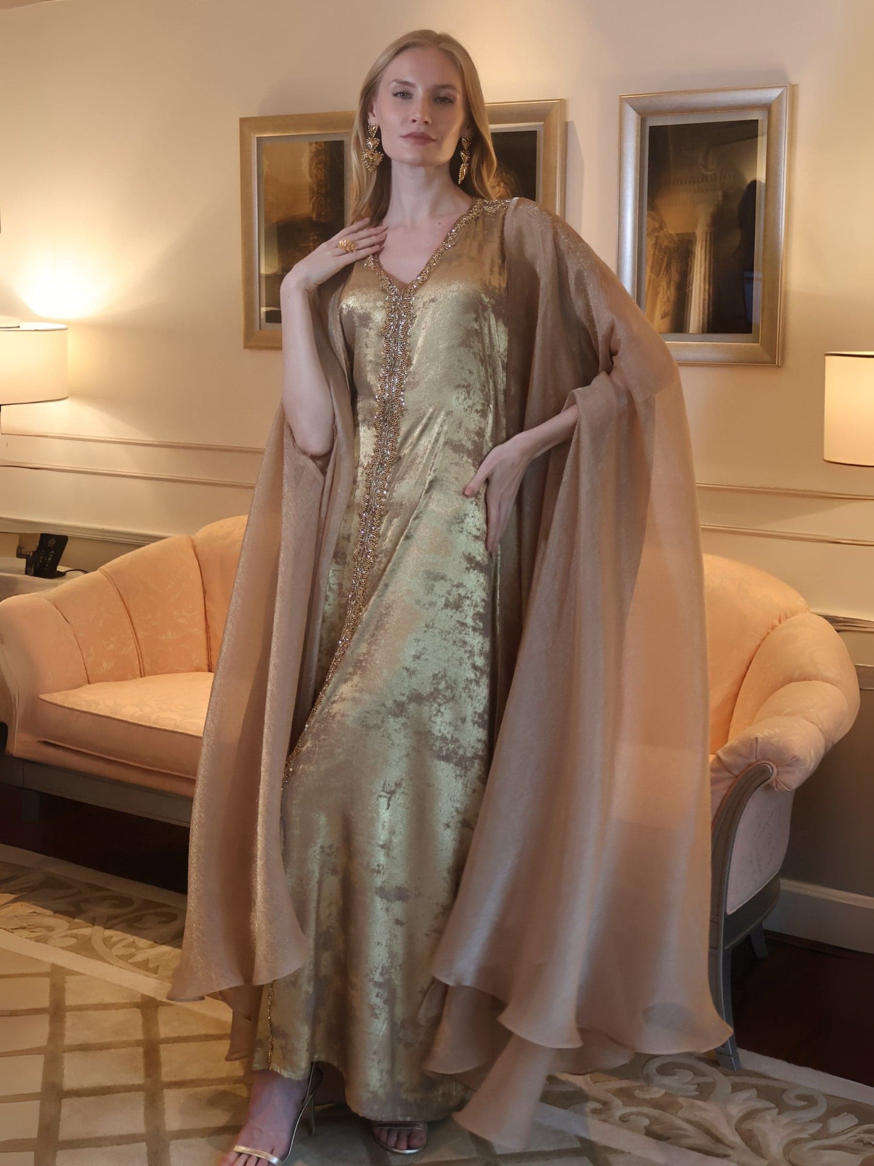 Mira Embroidered Gold Kaftan