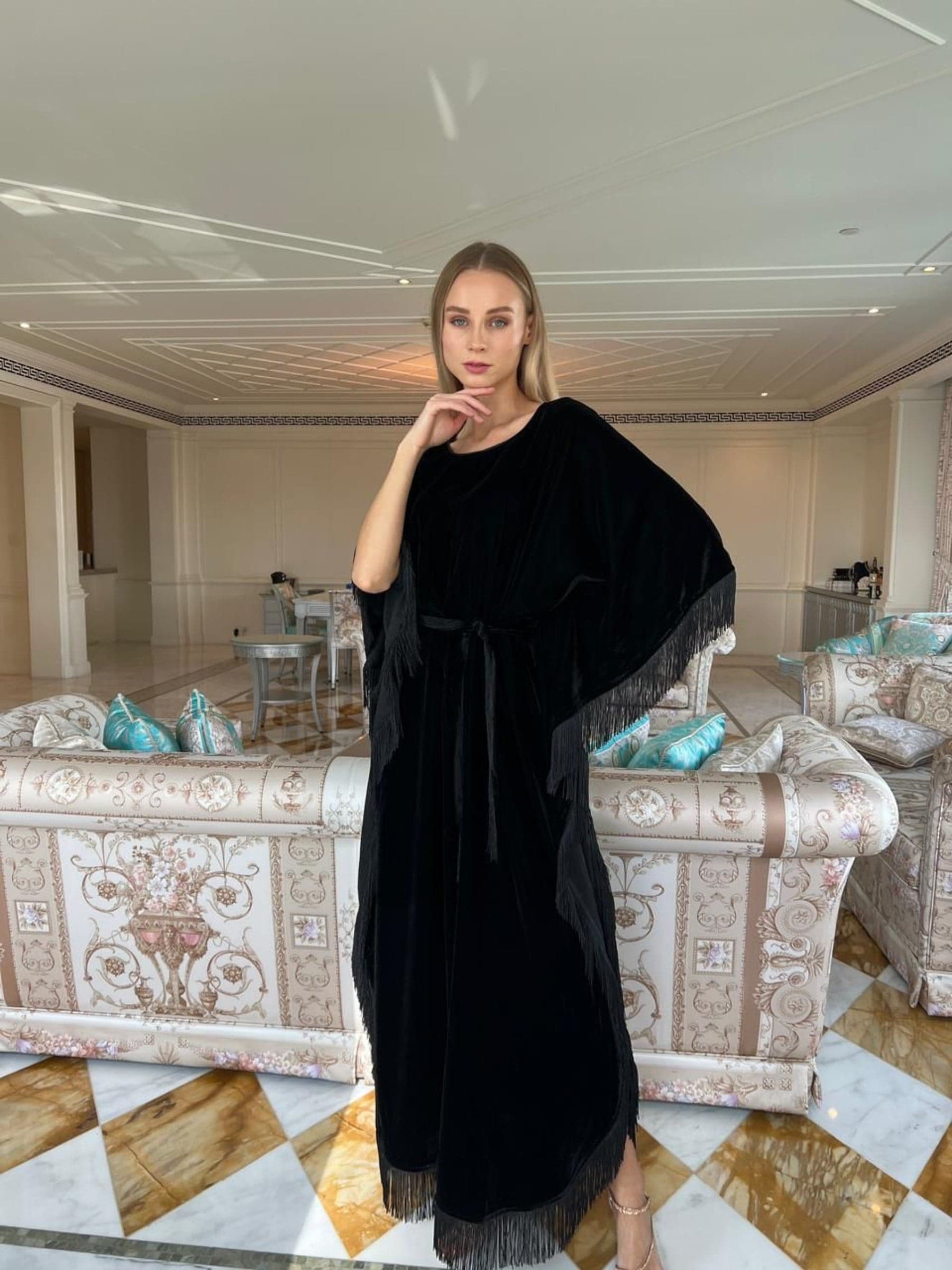 Reem Velvet Black Kaftan