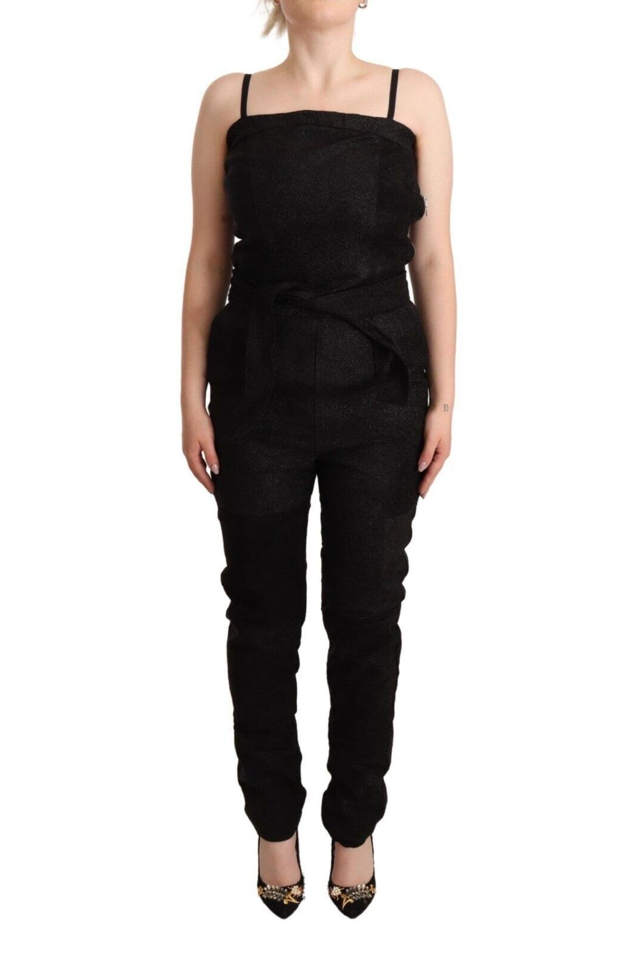 La Maison du Couturier Black Cotton Spaghetti Strap Jumpsuit