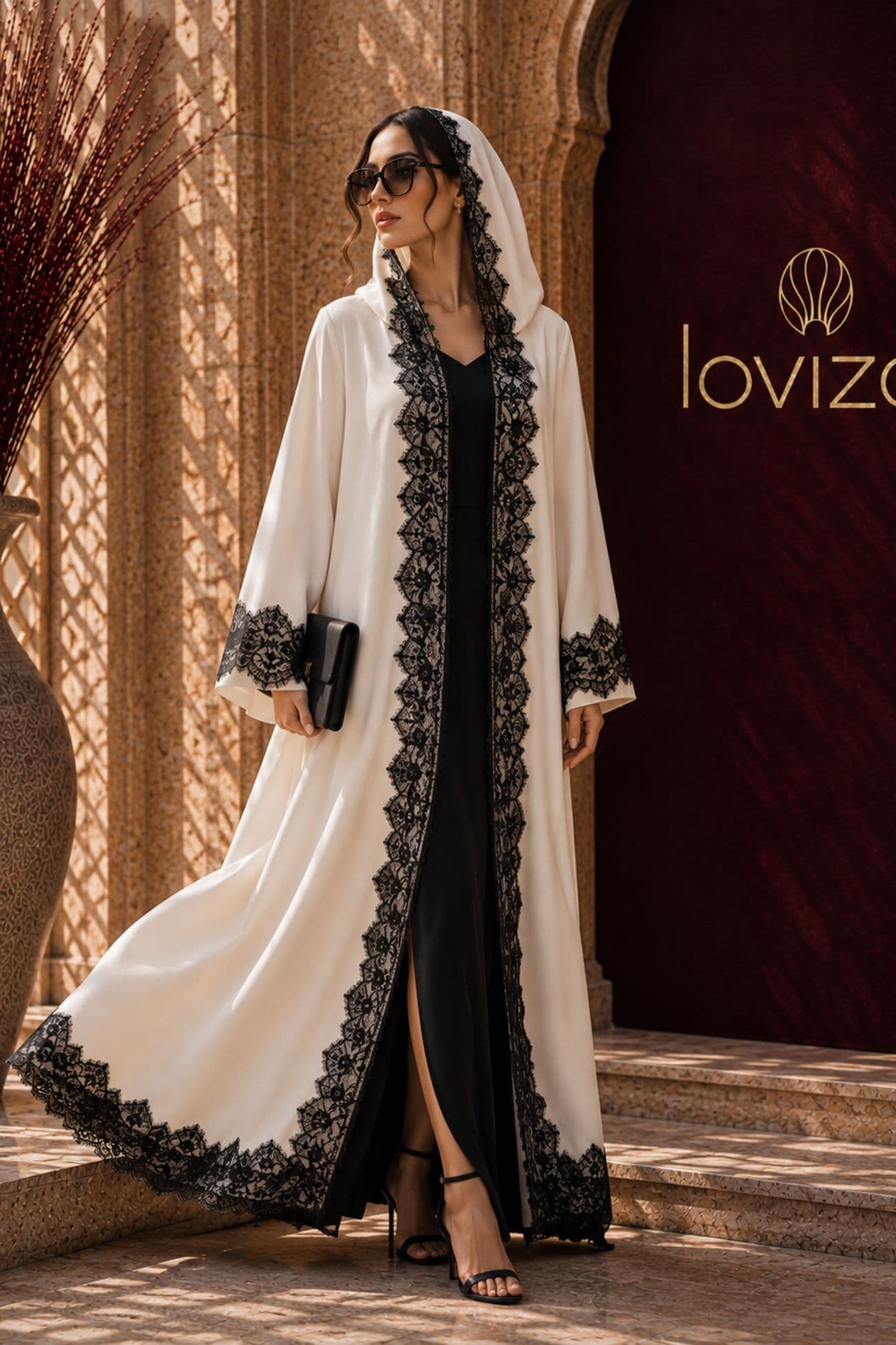 Noir Lace Ivory Abaya