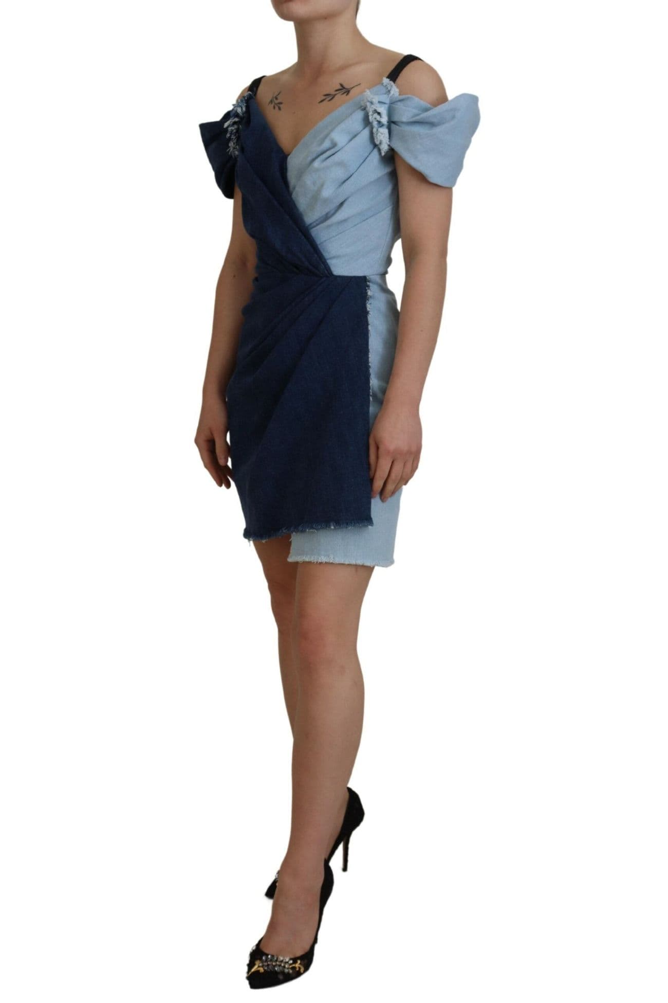 Dolce & Gabbana Two-Tone Blue Patchwork Denim Sheath Mini Dress