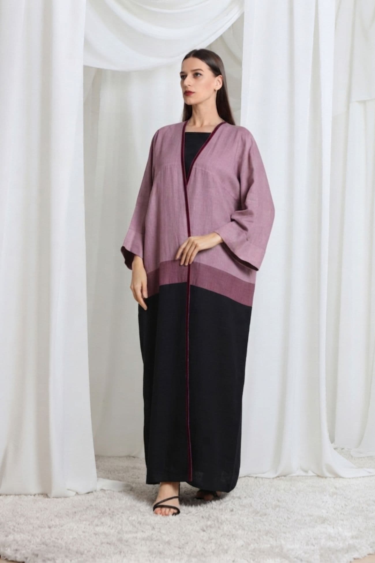 Multi Color dark purple and black linen abaya