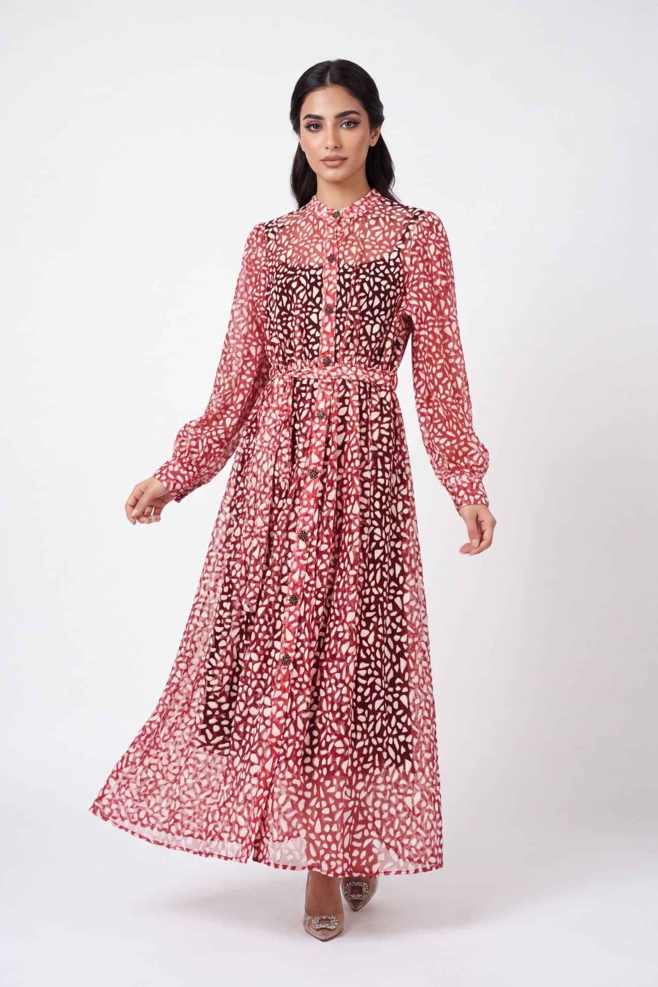فستان أحمر لامع بأكمام طويلة — Red 2