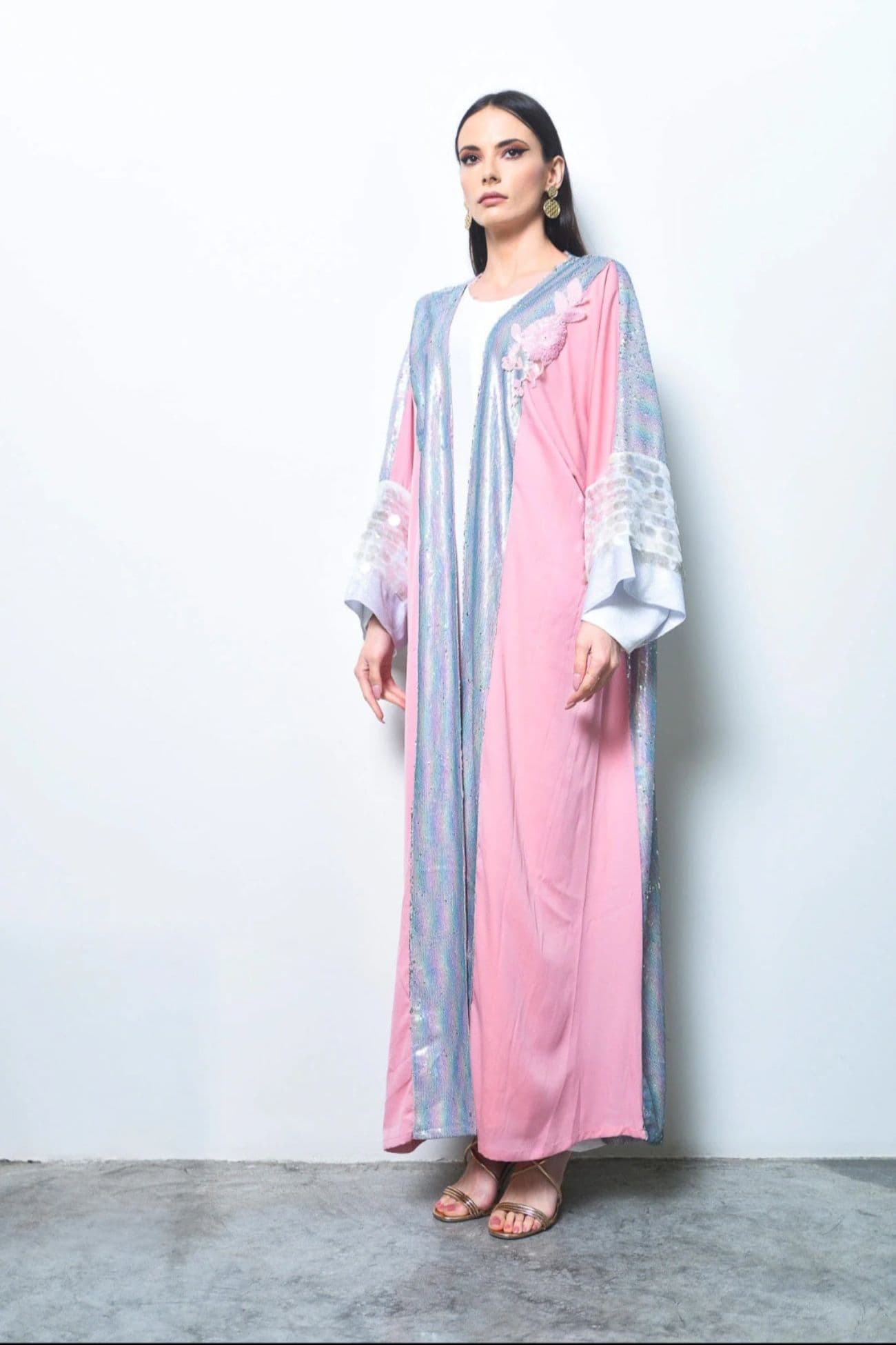 Pink Sequin Crepe Satin Abaya — Pink 2