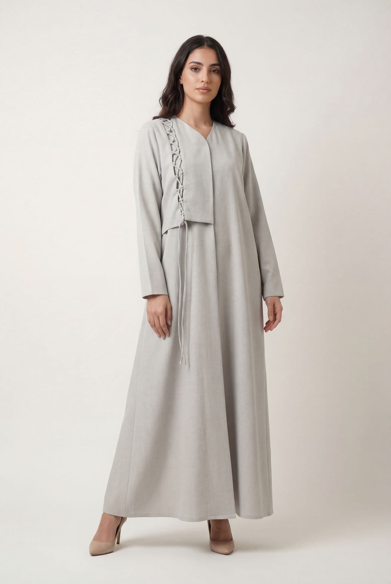 Grey Linen Fabric with Criss Cross Rope Pattern