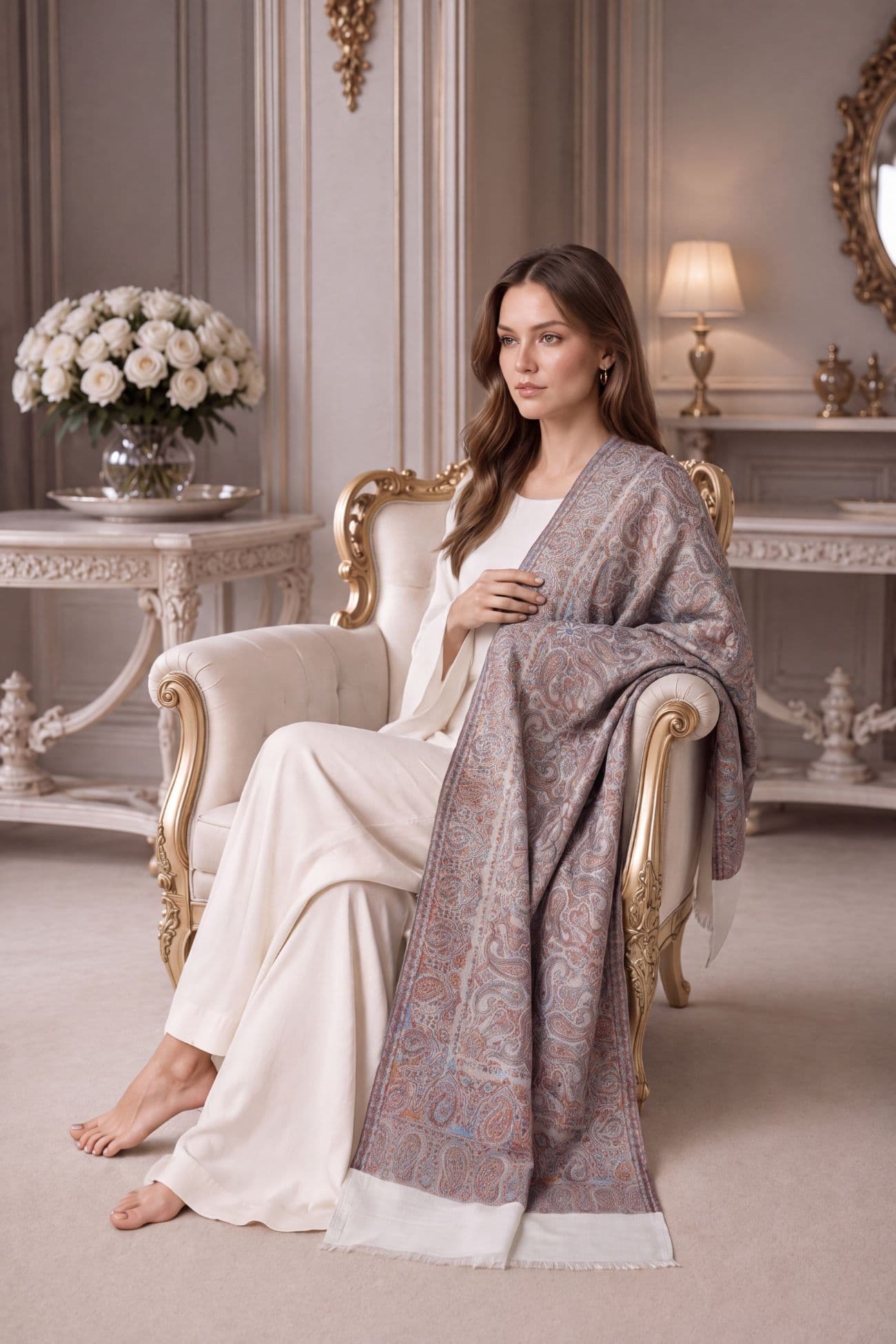 Pure Mulberry Silk & Cotton Blend Shawl — Silver