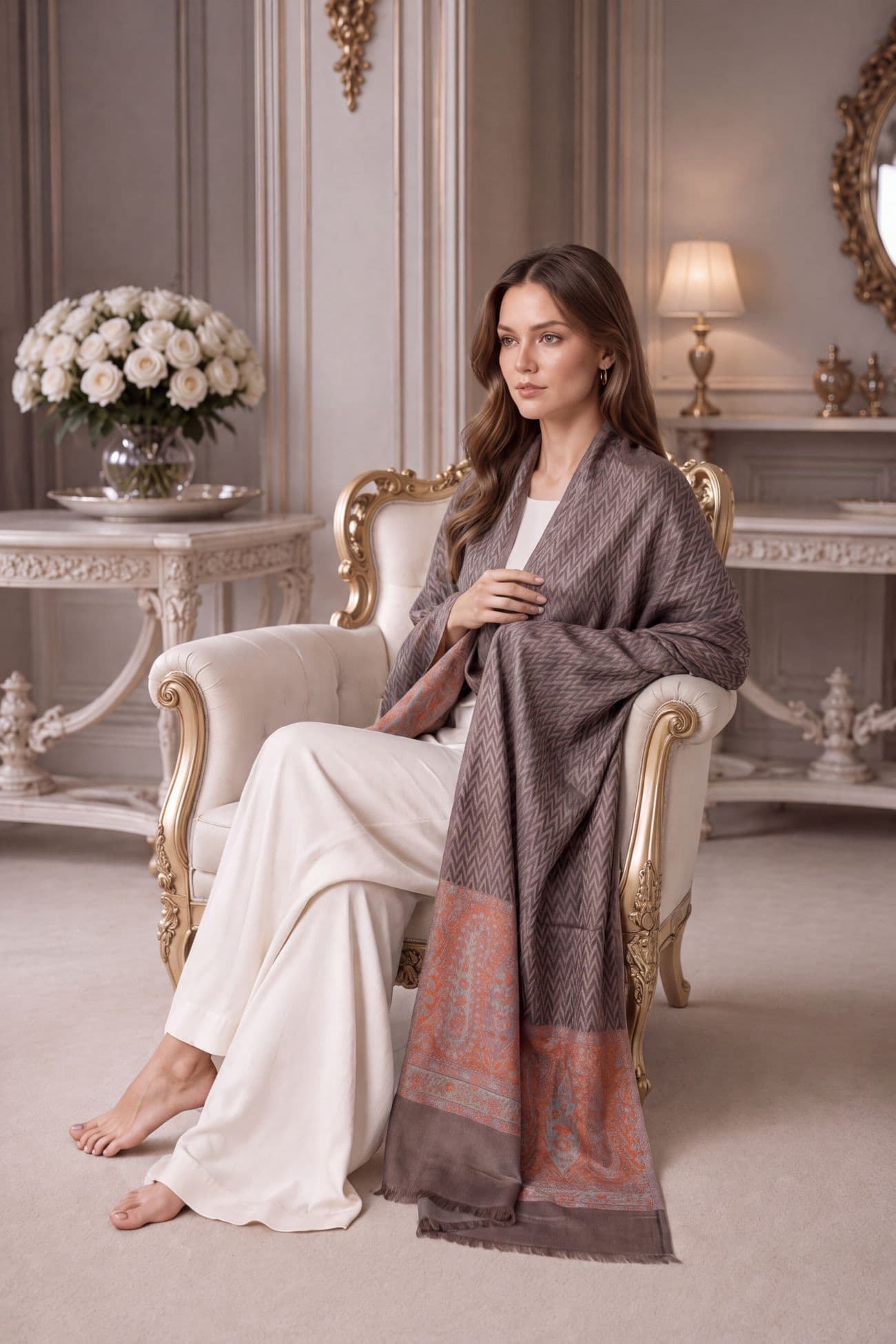 Pure Mulberry Silk & Cotton Blend Shawl — Orange Golden 2