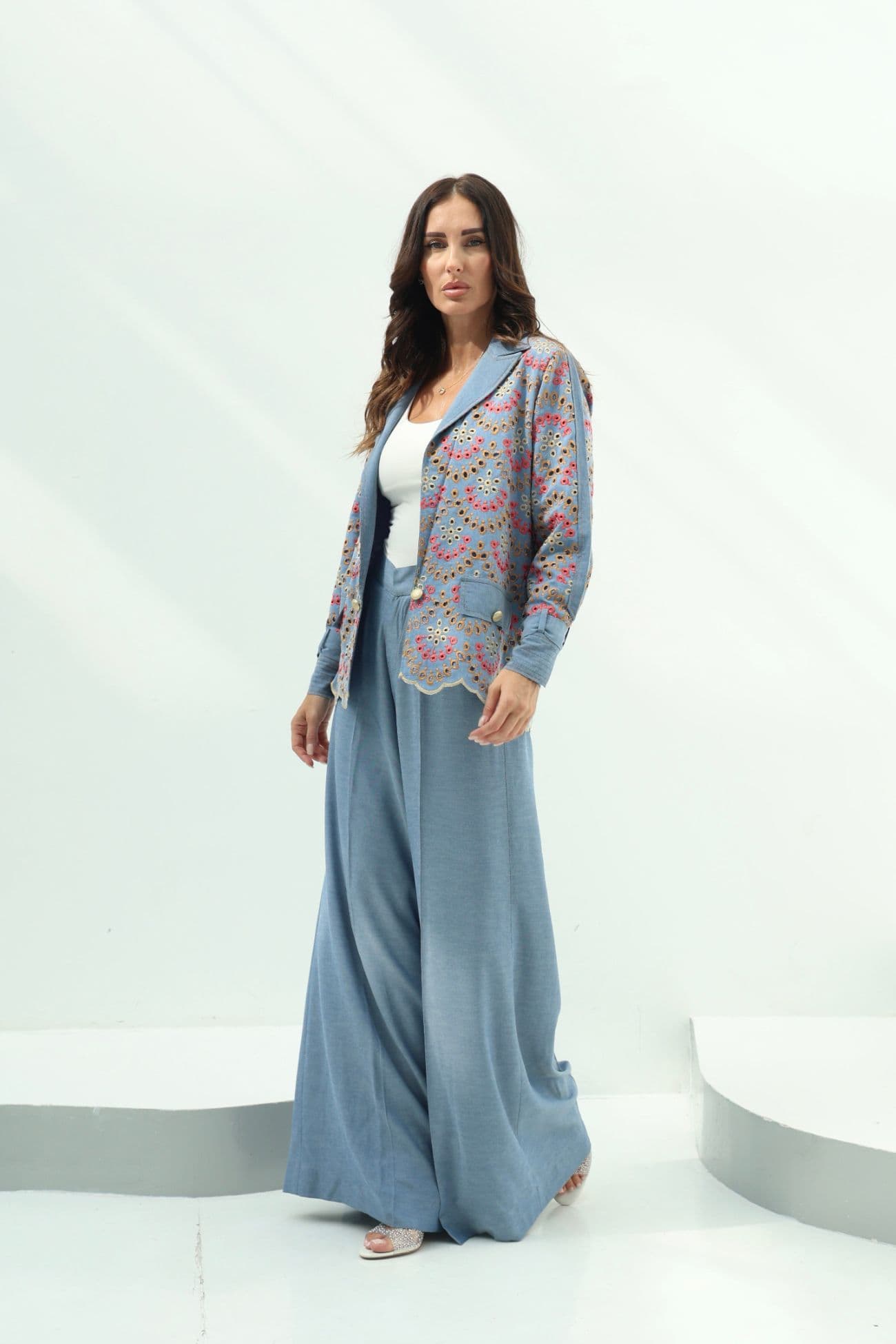 Light Blue Belted Light Denim Casual Wear