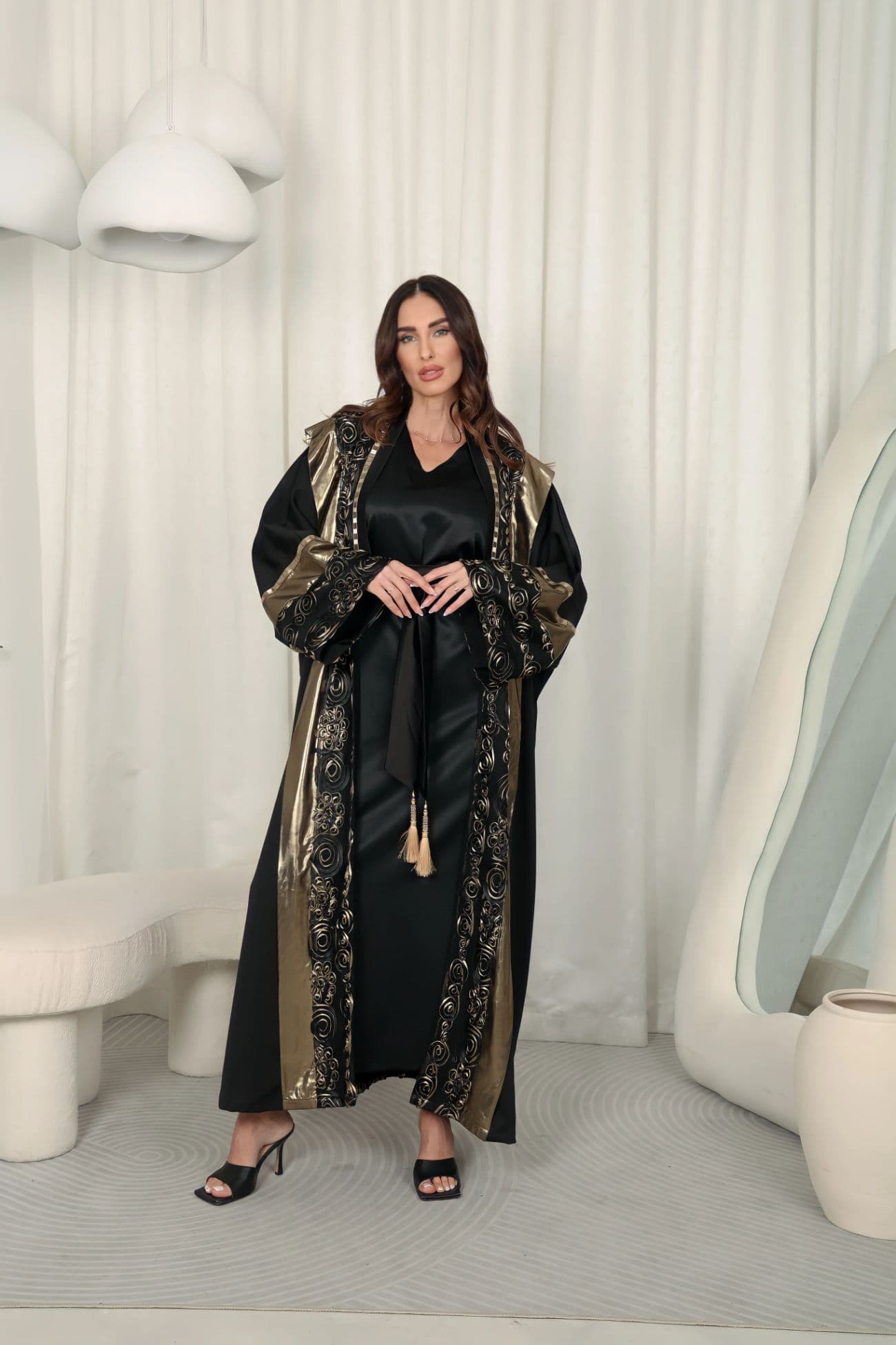Black Crepe Satin Abaya — Black 1