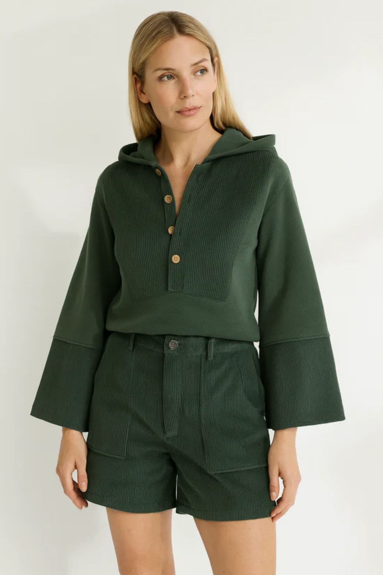 هودي Ensemble Éclat بأزرار أمامية — Green