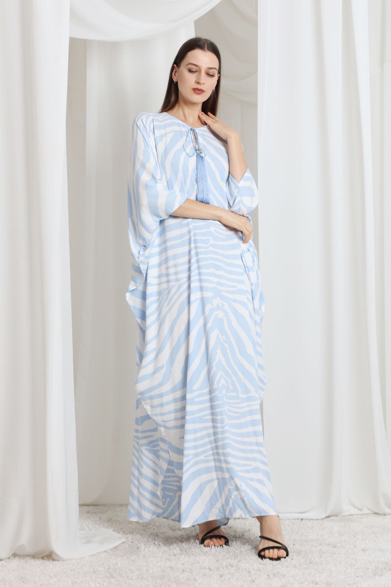 Print Kaftan in Baby blue /Ivory Color