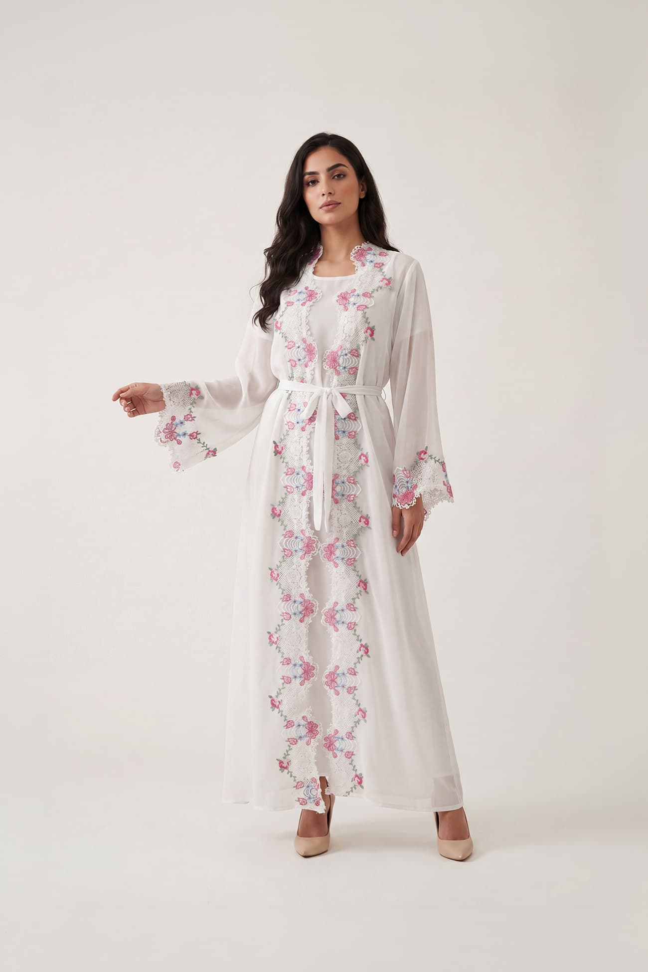 Noor white lace Abaya