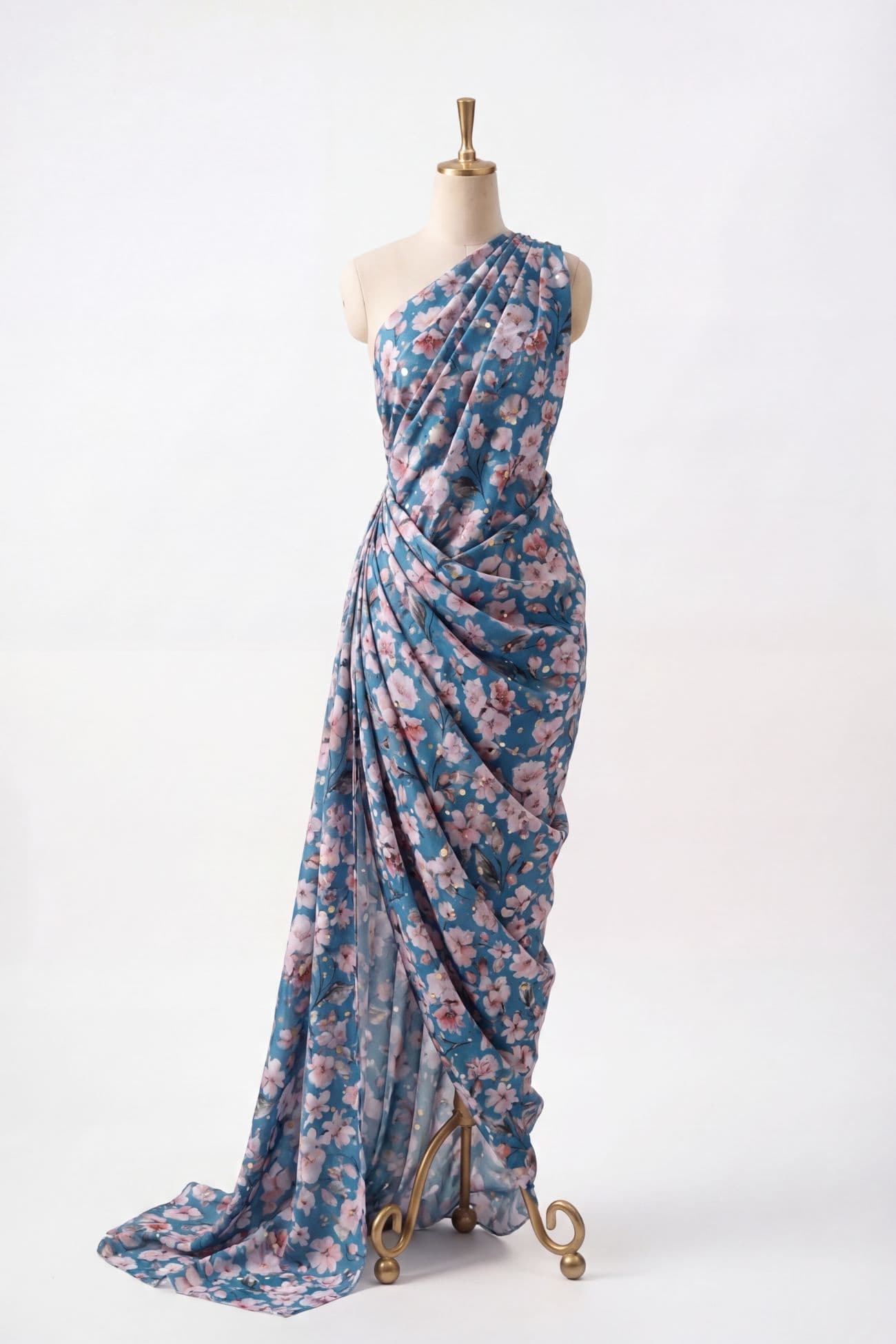 Cotton – Blue Floral with Zari
