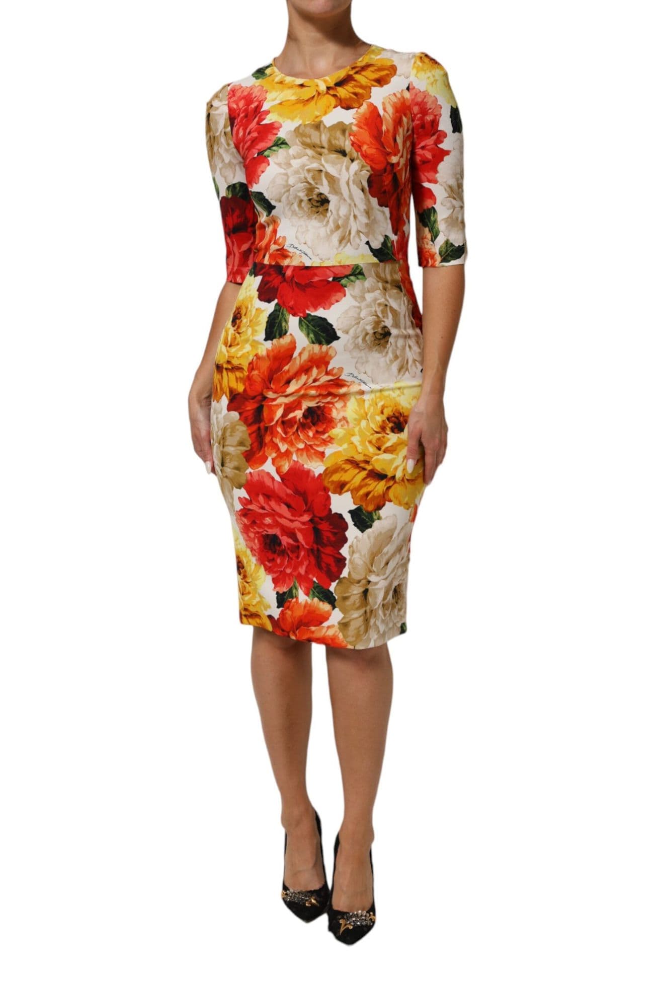 Dolce & Gabbana Multicolor Floral Print Viscose Sheath Dress