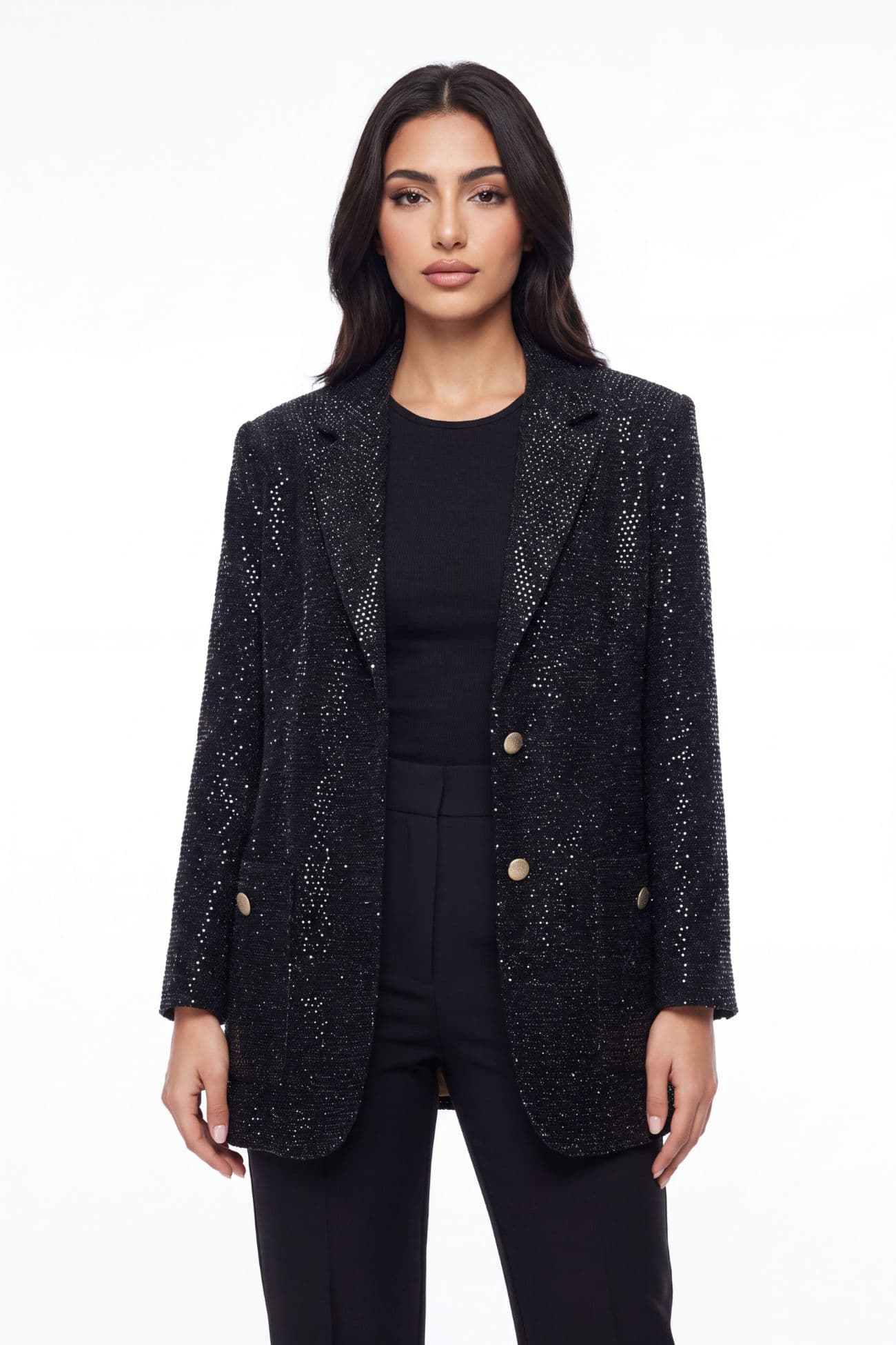 Noir Elegance Shimmer Blazer — Black 2