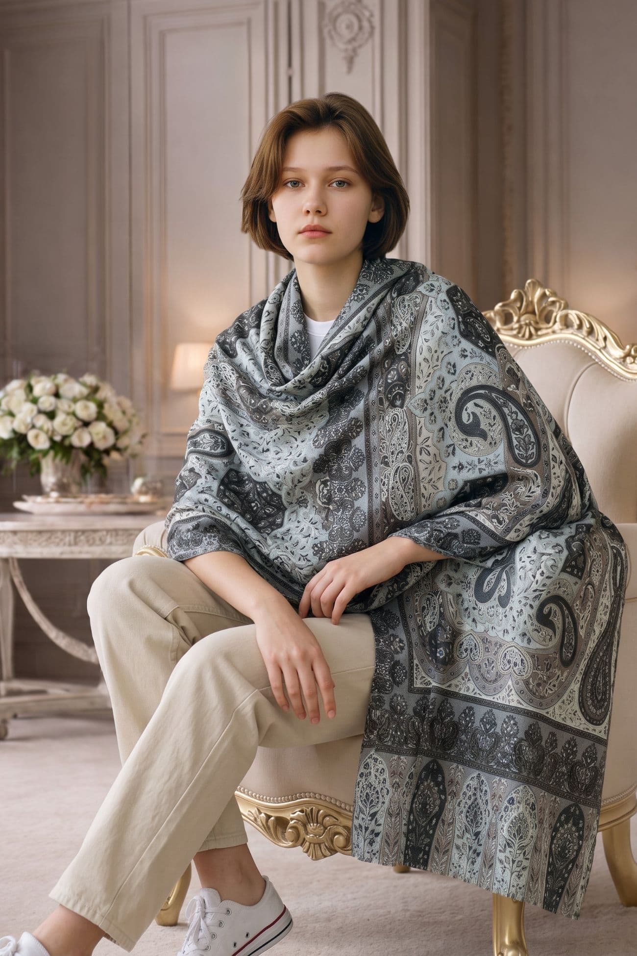 Handwoven Kalamkari Shawl — Olive