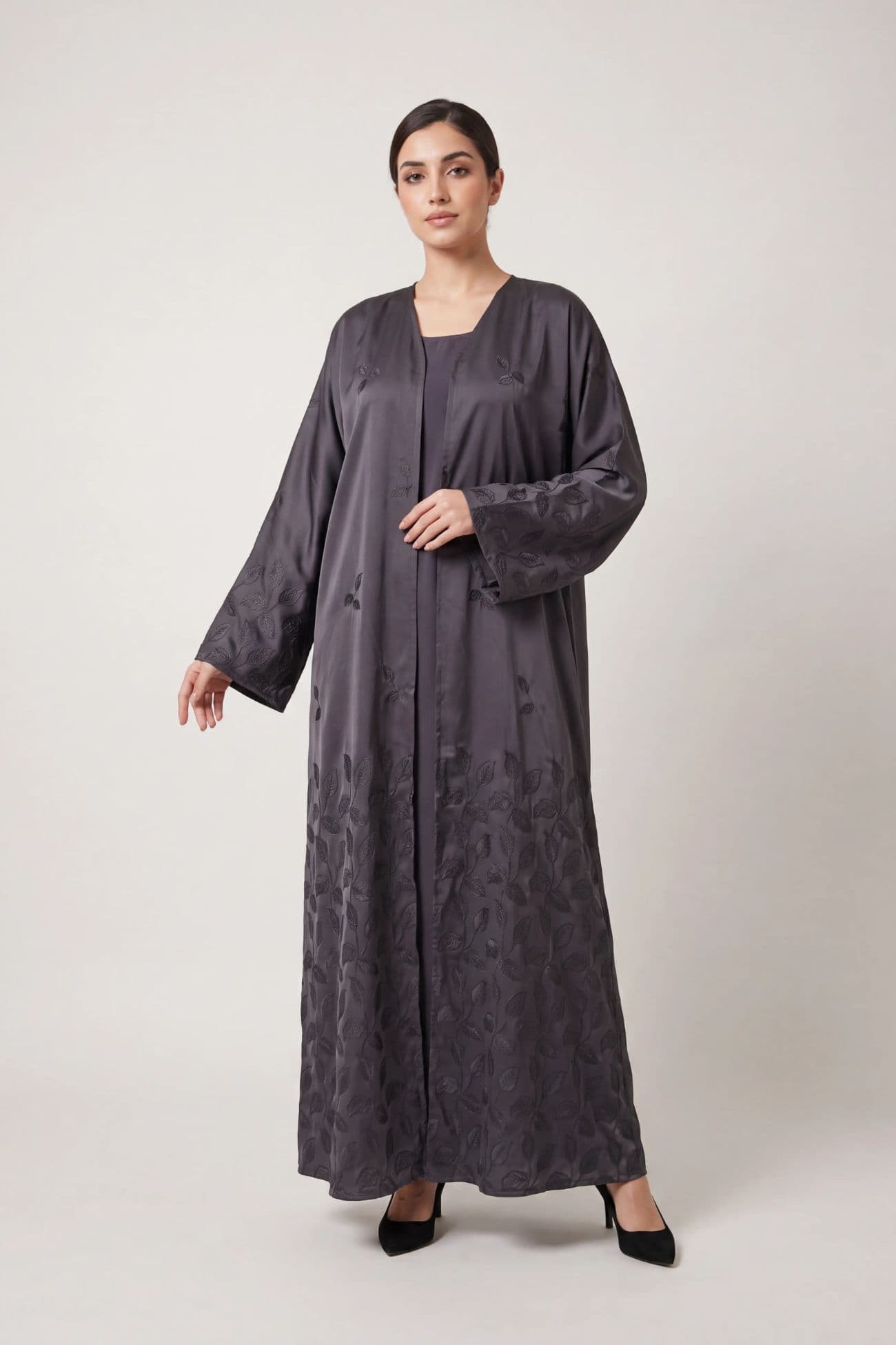 Silky Woven fabic Abaya — Black