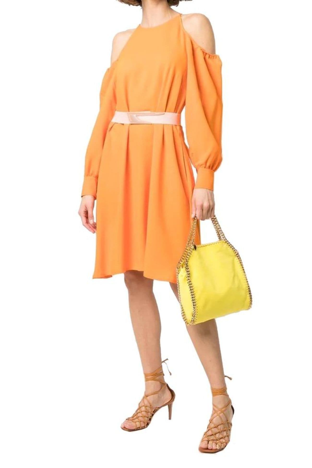 Stella McCartney Orange Viscose Belted Pearl Detail Dress
