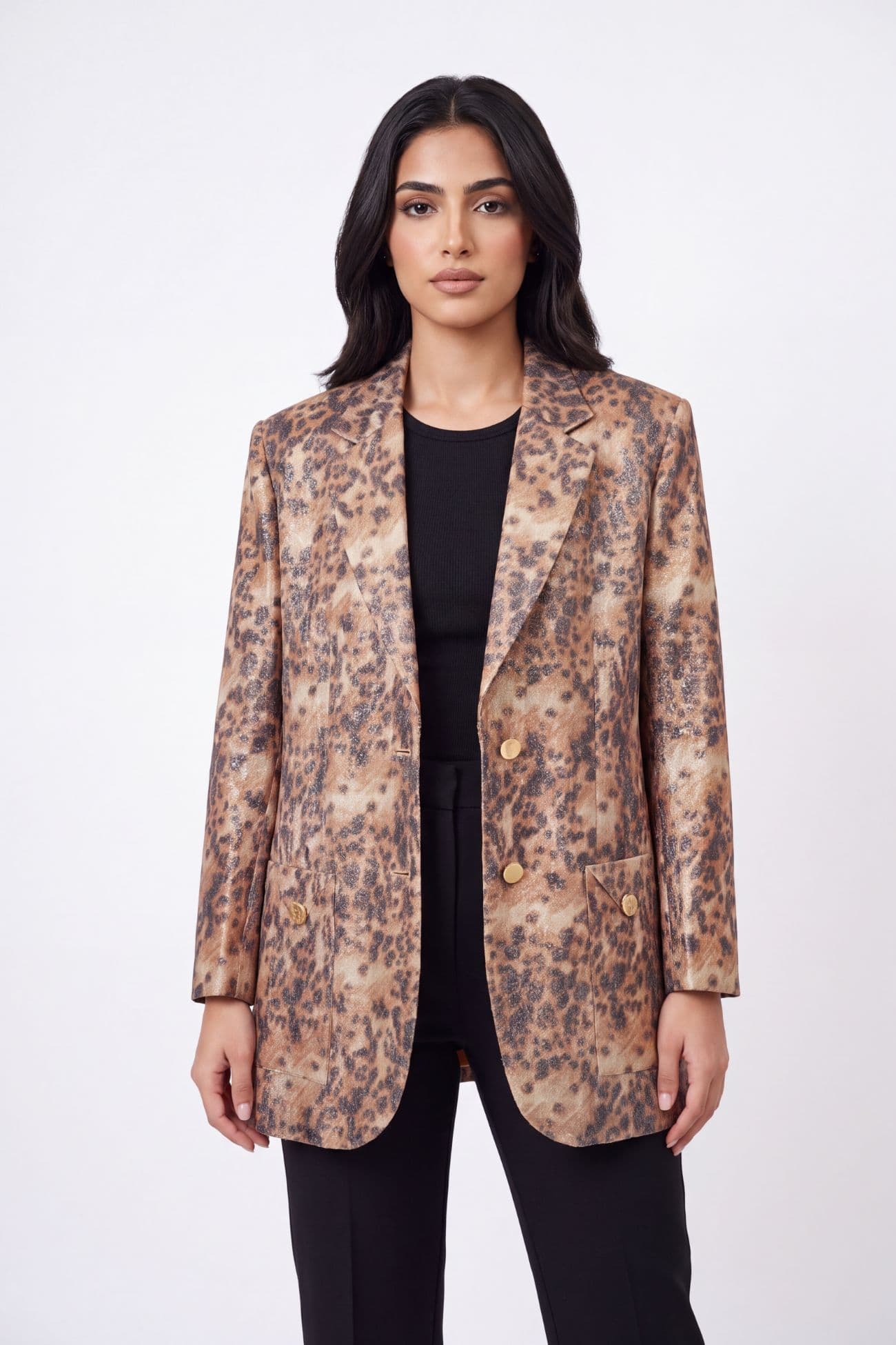 Shiny Leopard Print Shimmer Blazer — Leopard print 2