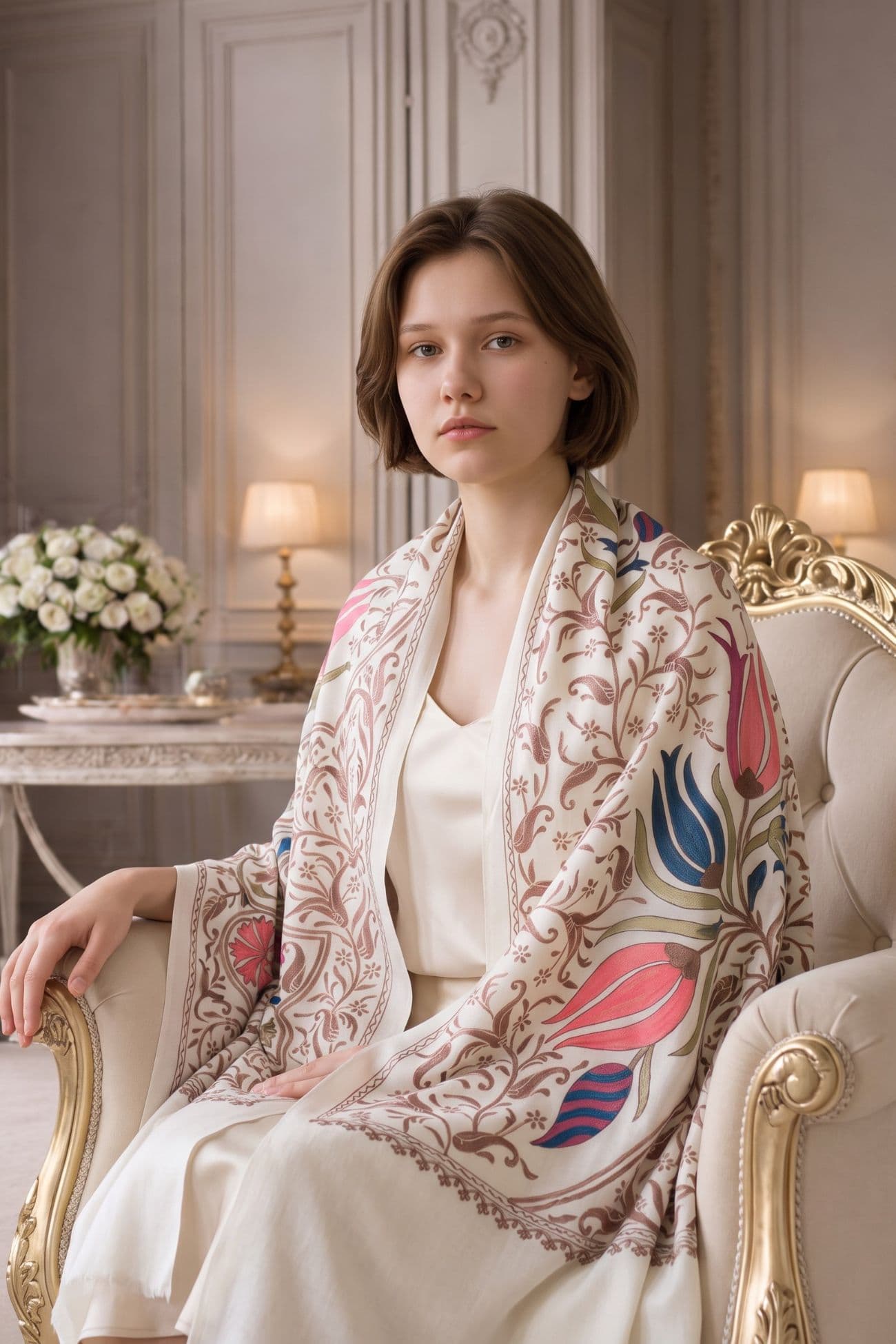 Nalki Jamawar Shawl — White