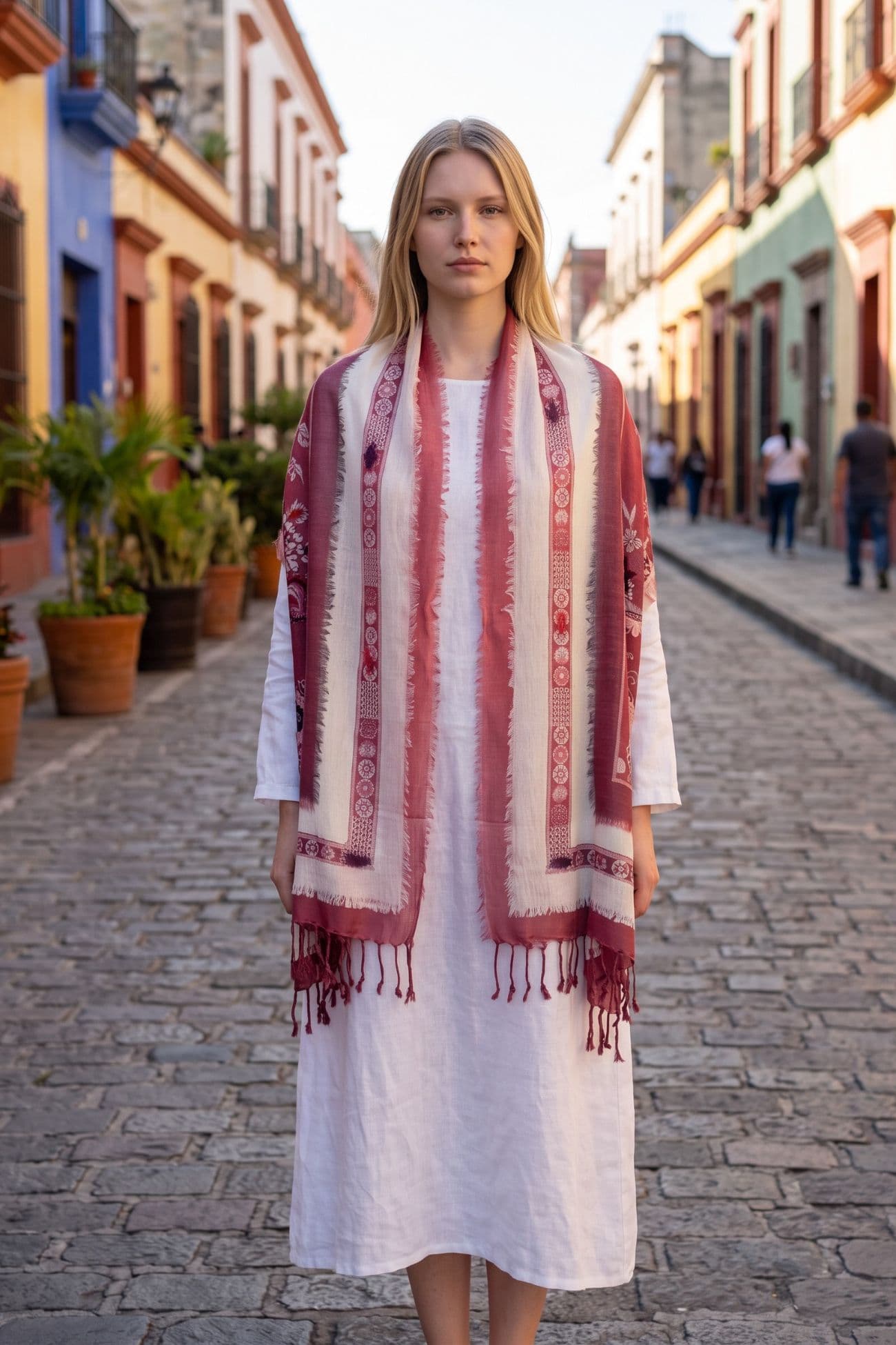 Boil Wool Embroidered Shawl — Red