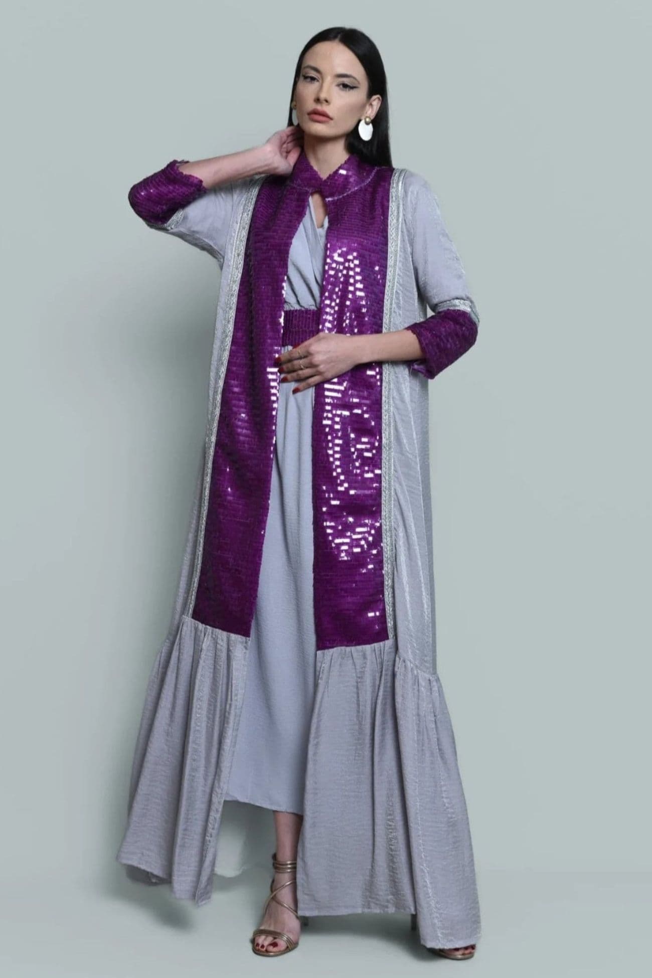 Grey Sequin Crepe Kaftan
