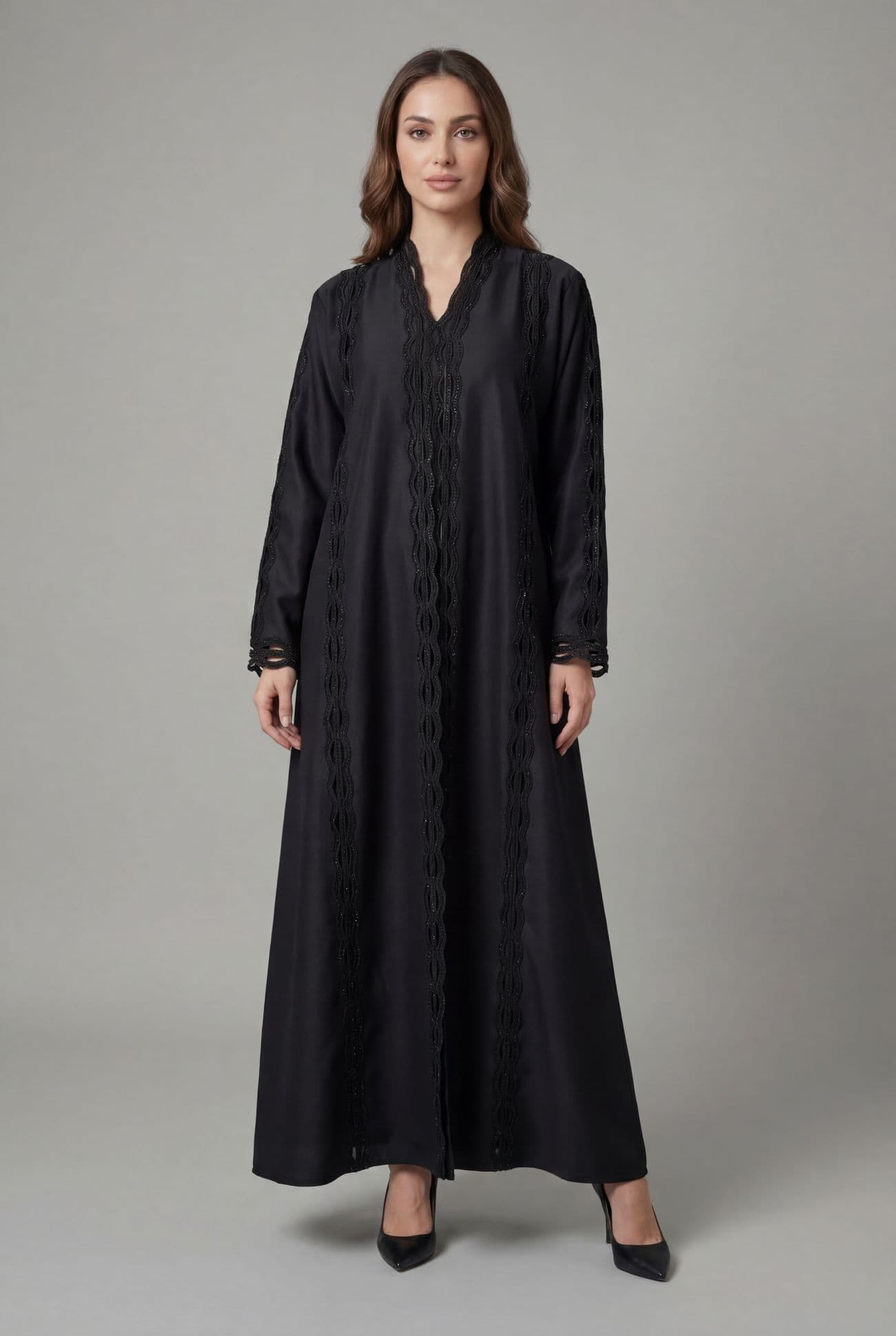Black with Waves Cutwork Laces and Stones