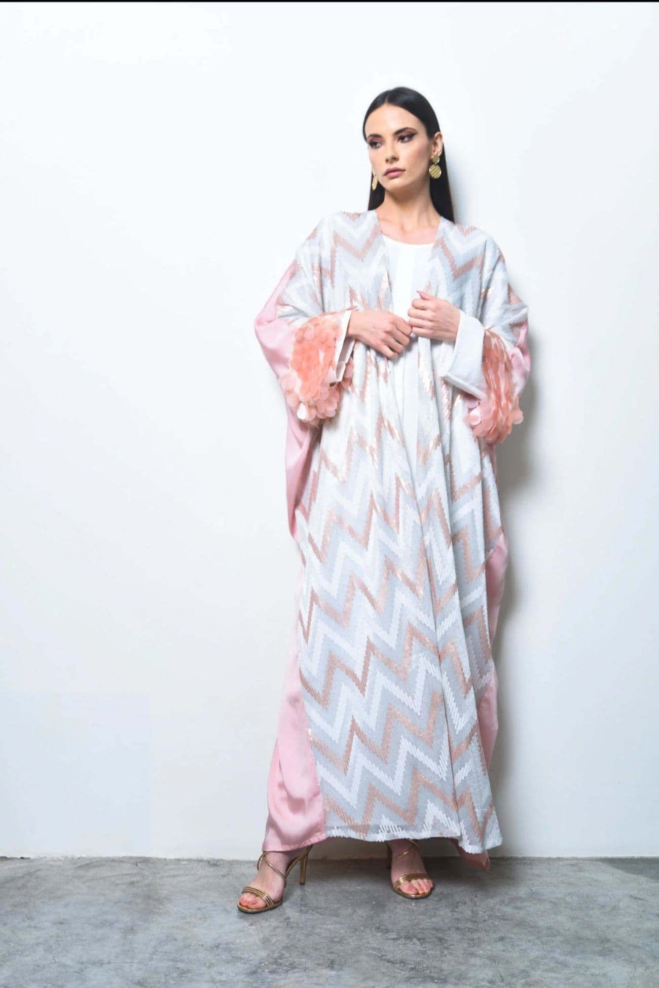 Pink Sequin Crepe Satin Abaya — Pink 1
