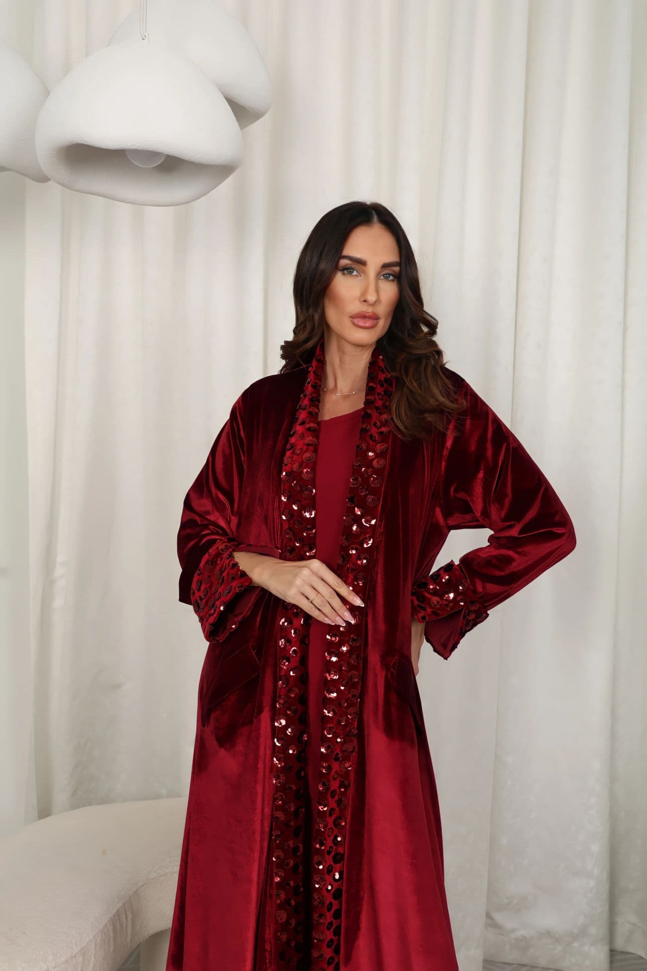 Burgundy Velvet Abaya — MultiColor 1