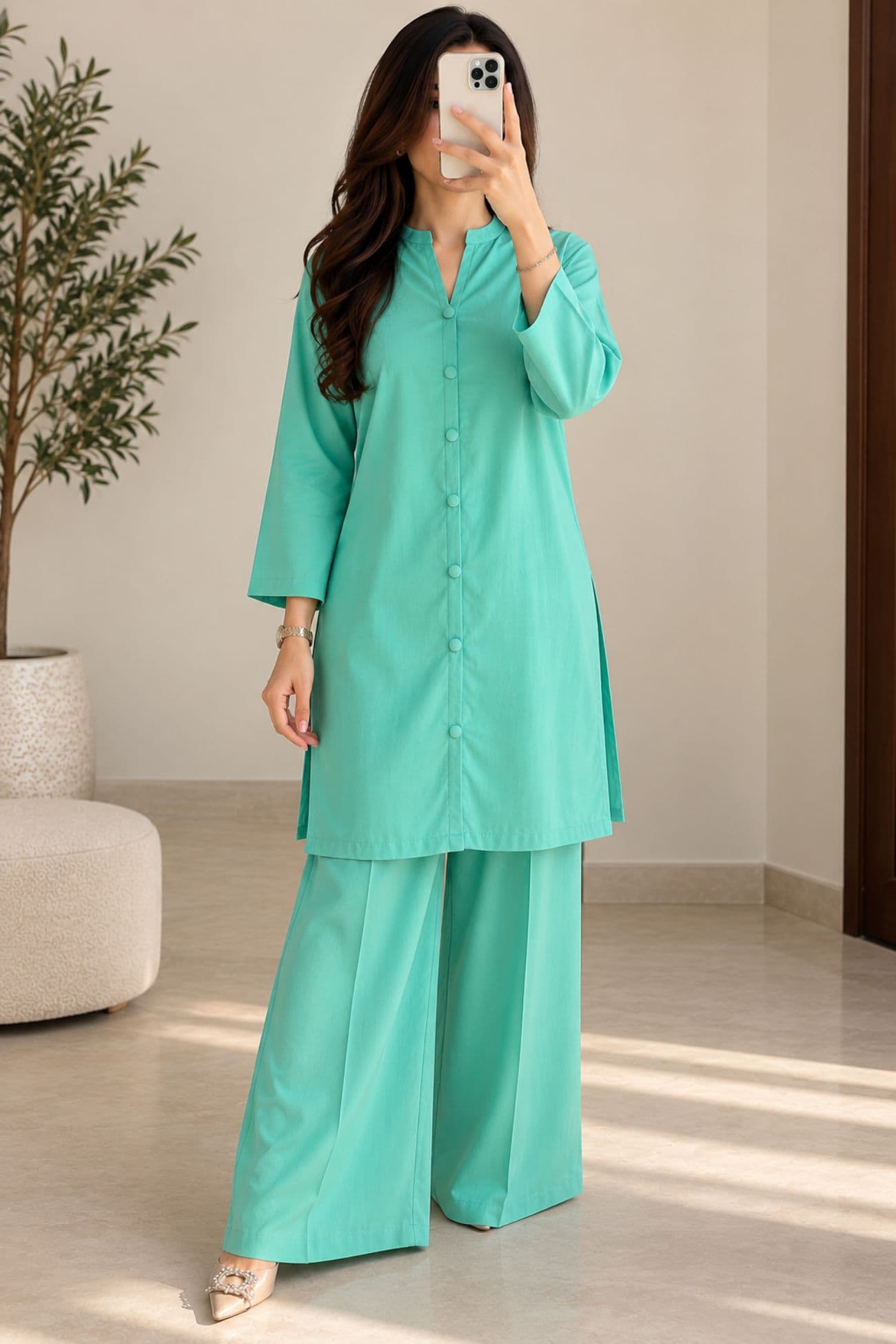 Libas Lab- Mint Green Button-Down Co-Ord Set