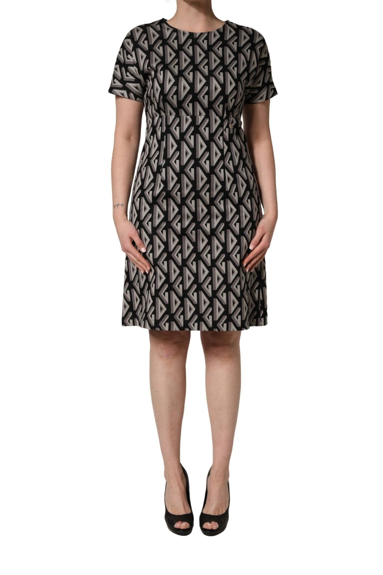 Dolce & Gabbana Black Logo Print Cotton A-Line Dress