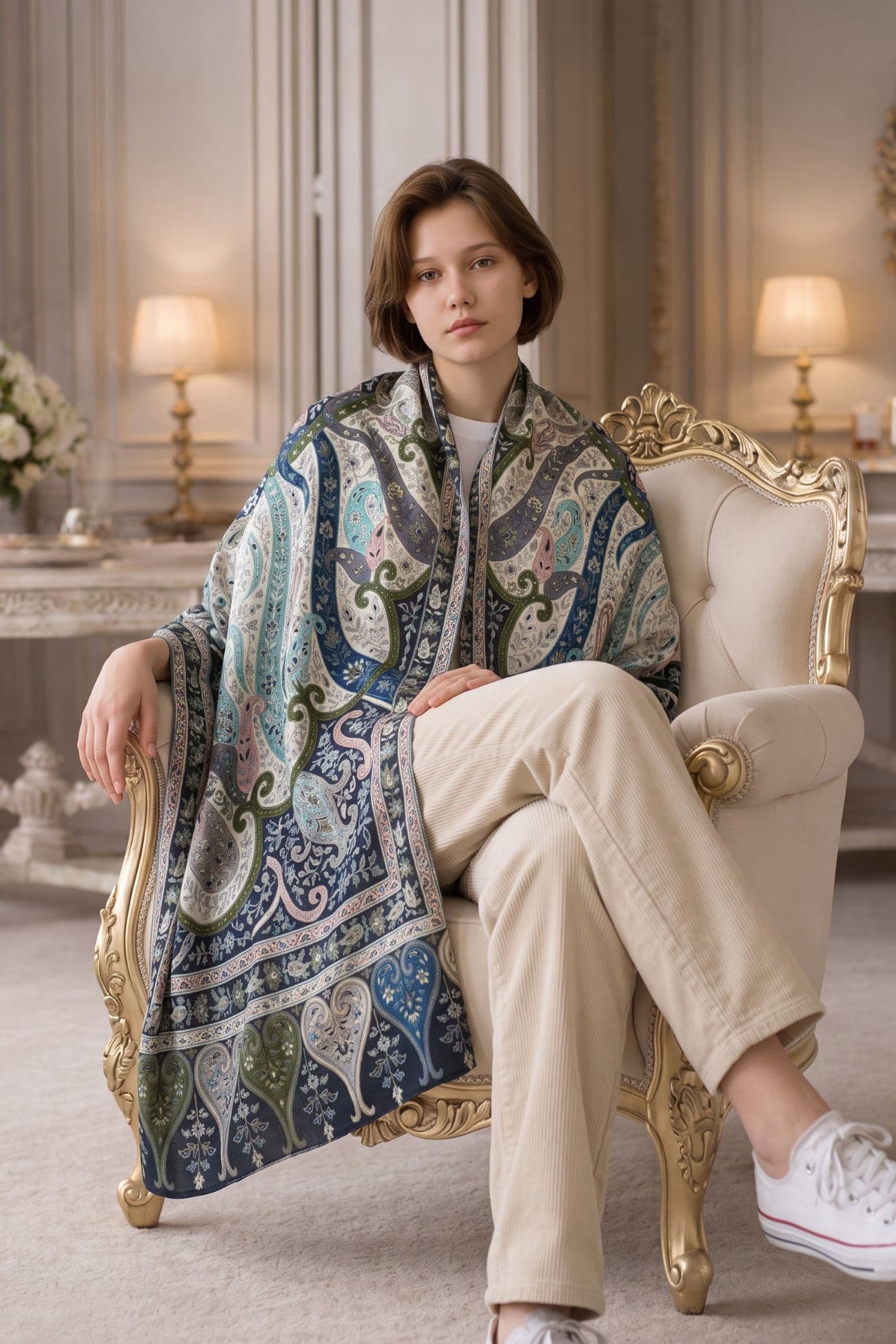 Handwoven Kalamkari Shawl — Black