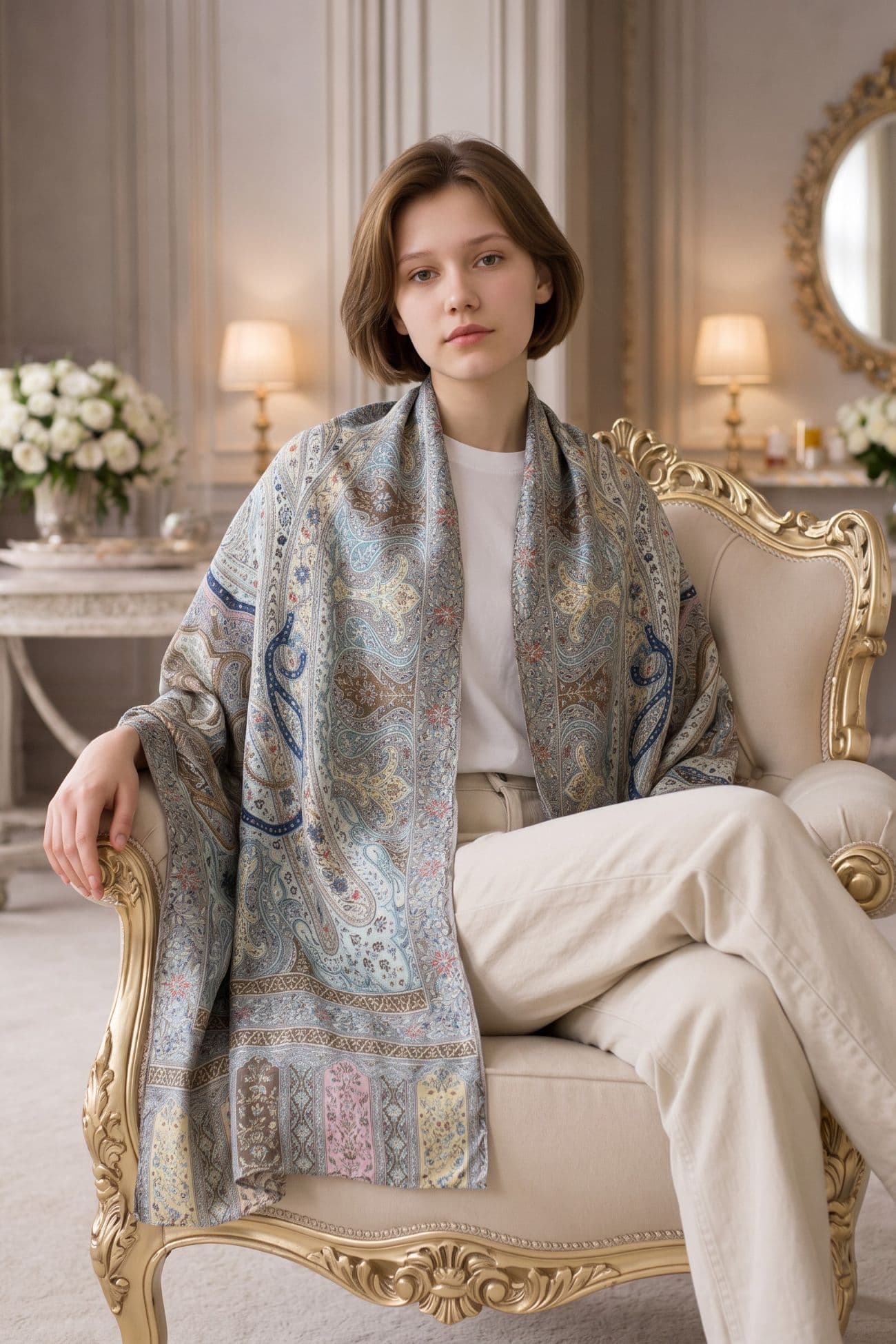 Handwoven Kalamkari Shawl — Aqua