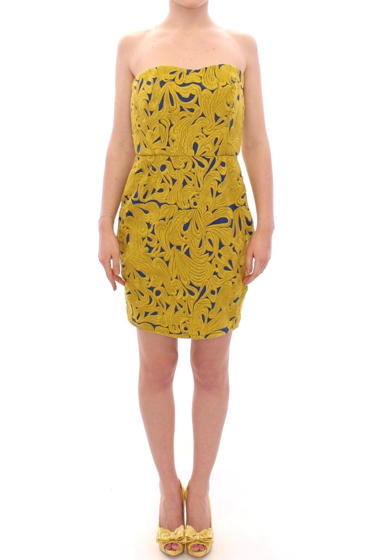 Sachin & Babi Blue & Yellow Strapless Cotton Bubble Mini Dress