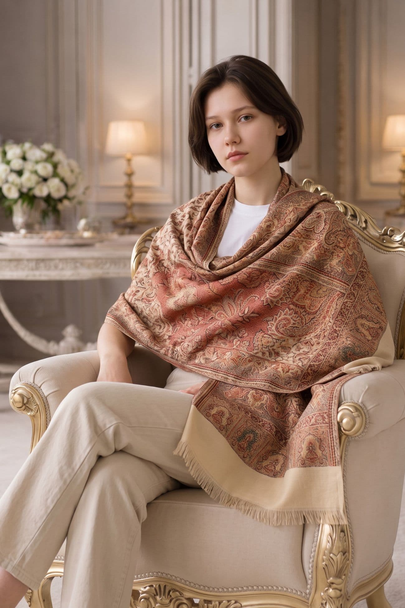 Pashmina - Handwoven Cotton Wool Shawl — Dessert Brown 1