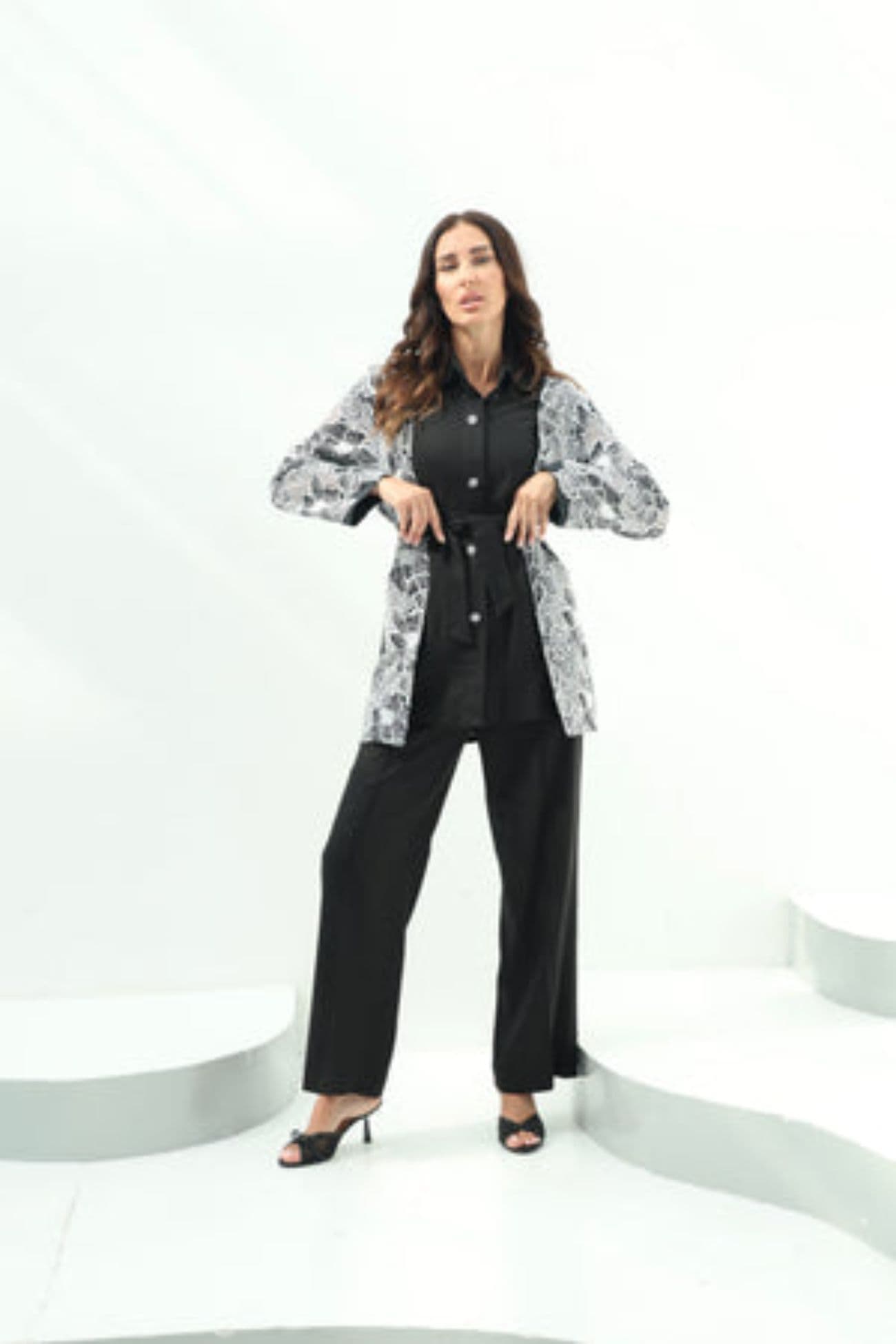 Black Belted Linen Casual Wear — Black 1