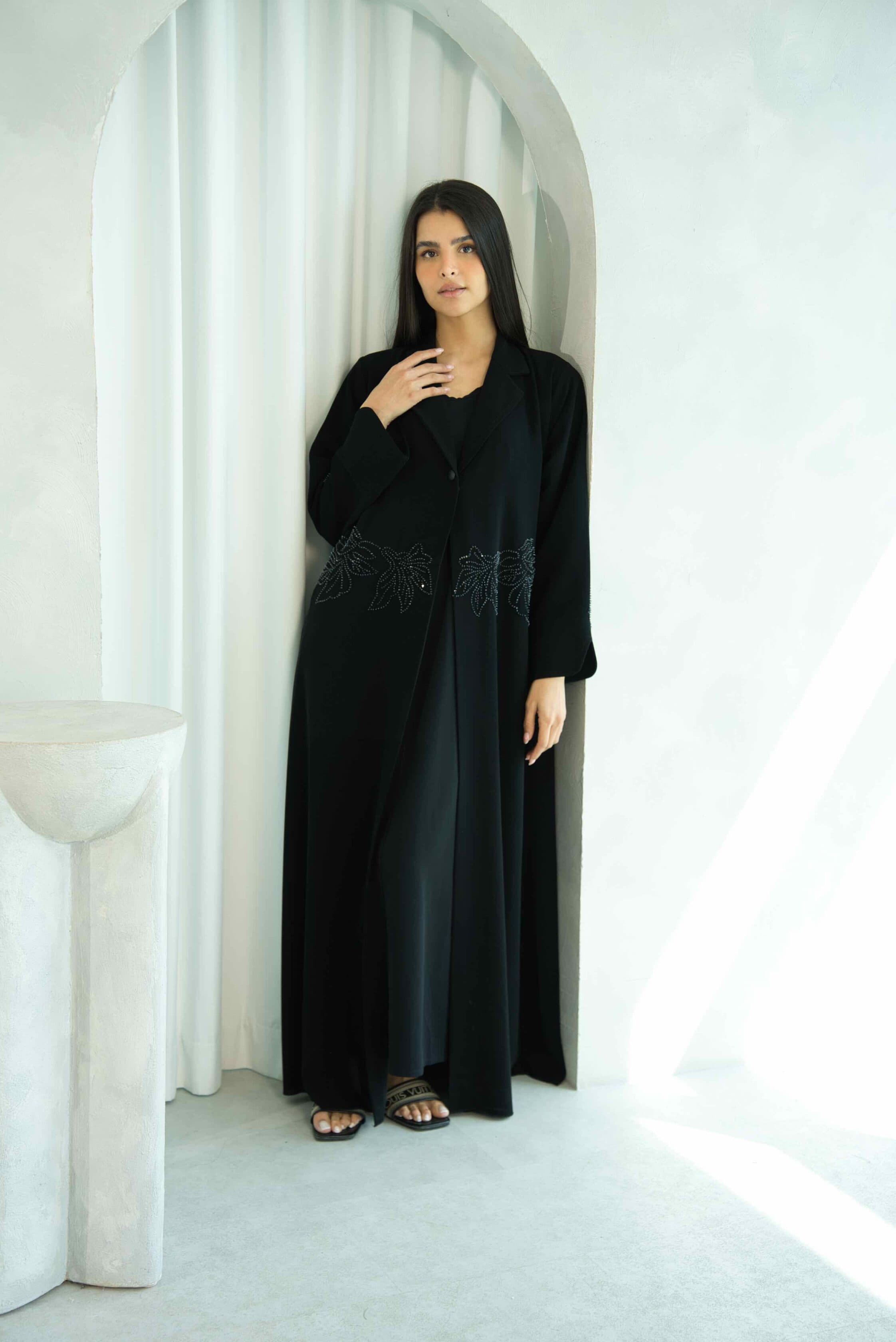 Black Artisan Collar Abaya