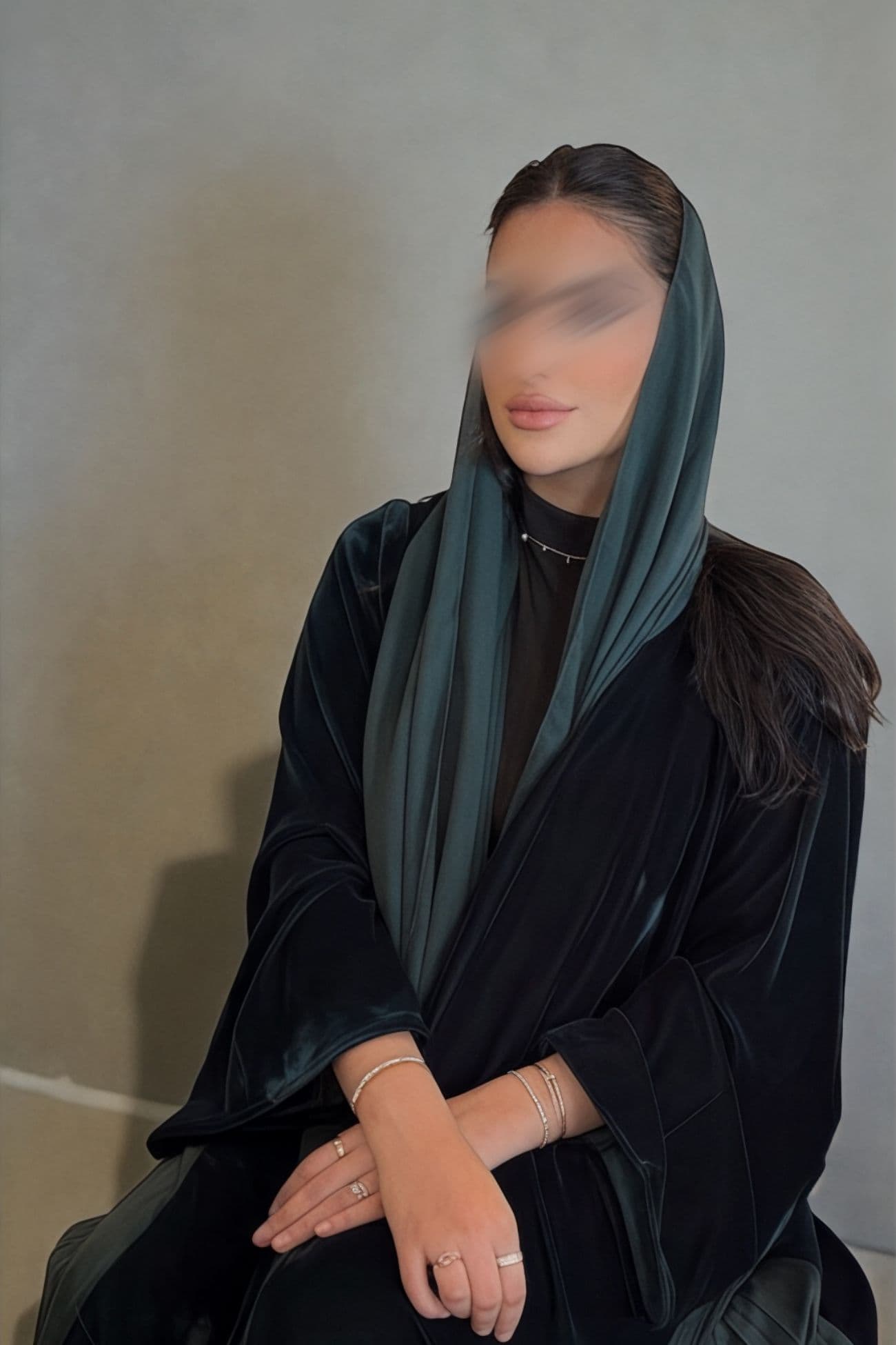 Green velvet with flared pleat details