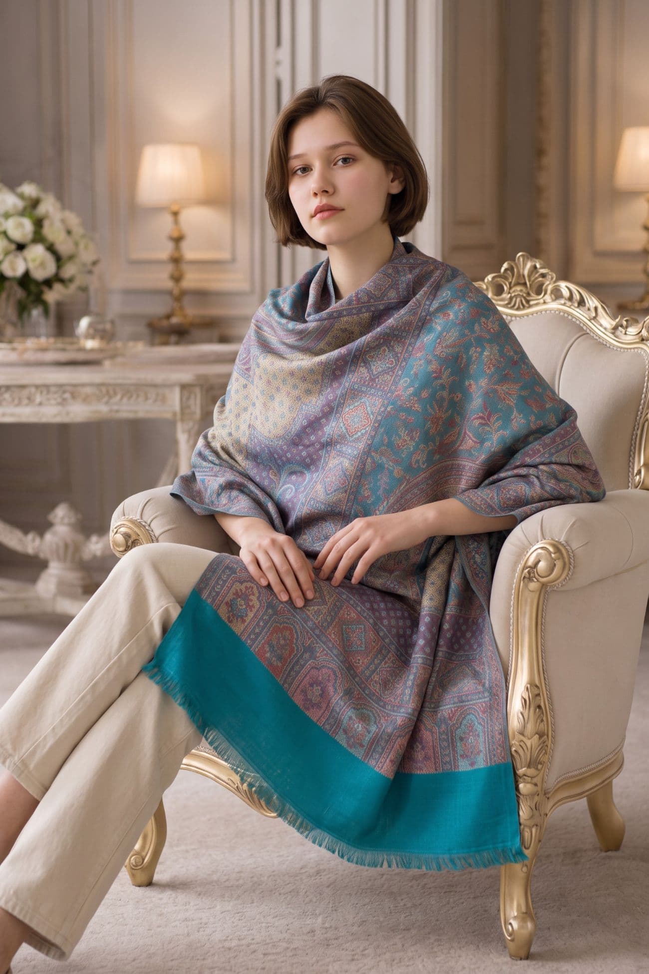 Pashmina - Handwoven Cotton Wool Shawl — Sea Weed 3
