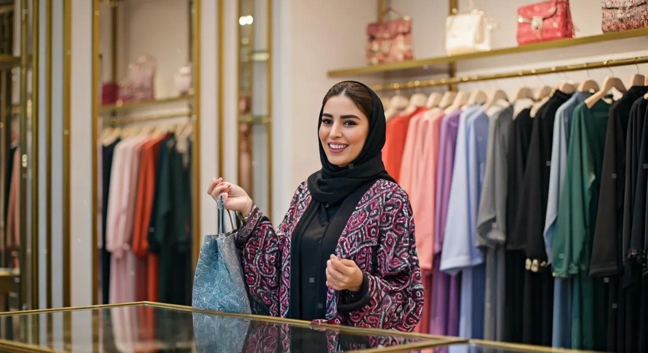 Saudi Woman buying fabrics